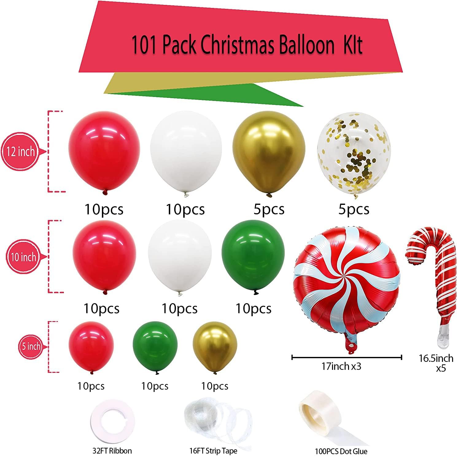 Foto 5 pulgar | Kit De Guirnaldas Con Forma De Arco Con Globos Guasslee Christmas, Paquete De 101 - Venta Internacional.