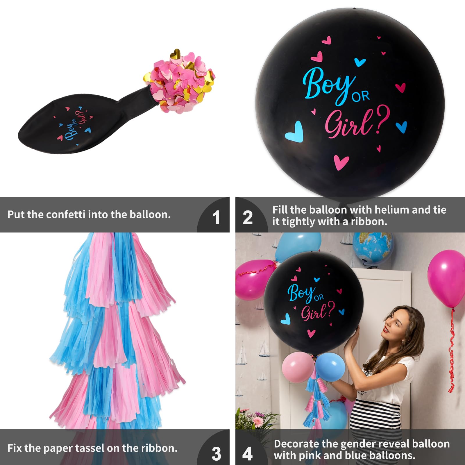 Foto 5 pulgar | Kit De Globos Gender Reveal Rubfac, 2 Unidades, 36 Jumbo, Con Confeti - Venta Internacional.