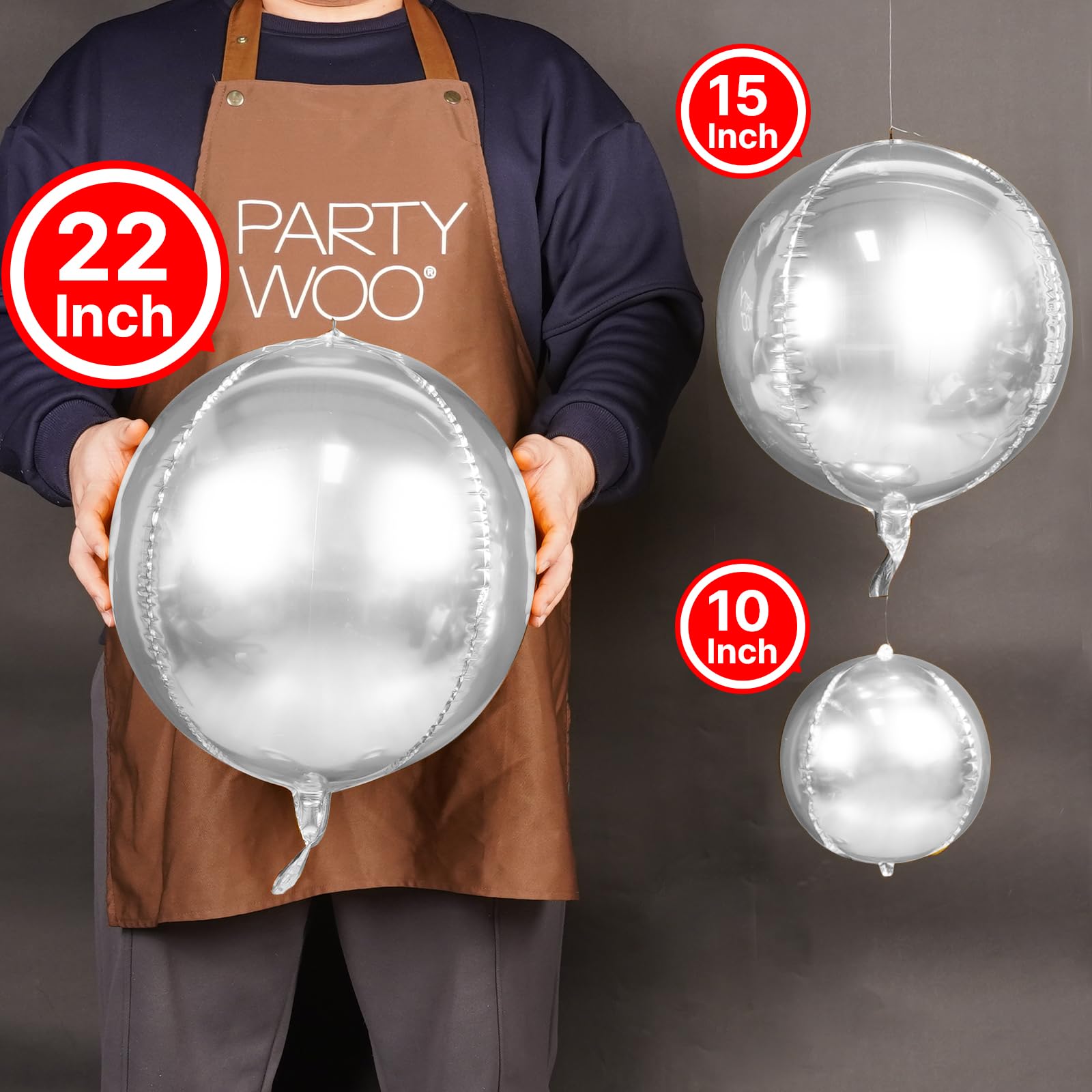 Foto 3 pulgar | Globos De Aluminio Partywoo Silver, 20 Unidades De Diferentes Tamaños Con Cinta - Venta Internacional.