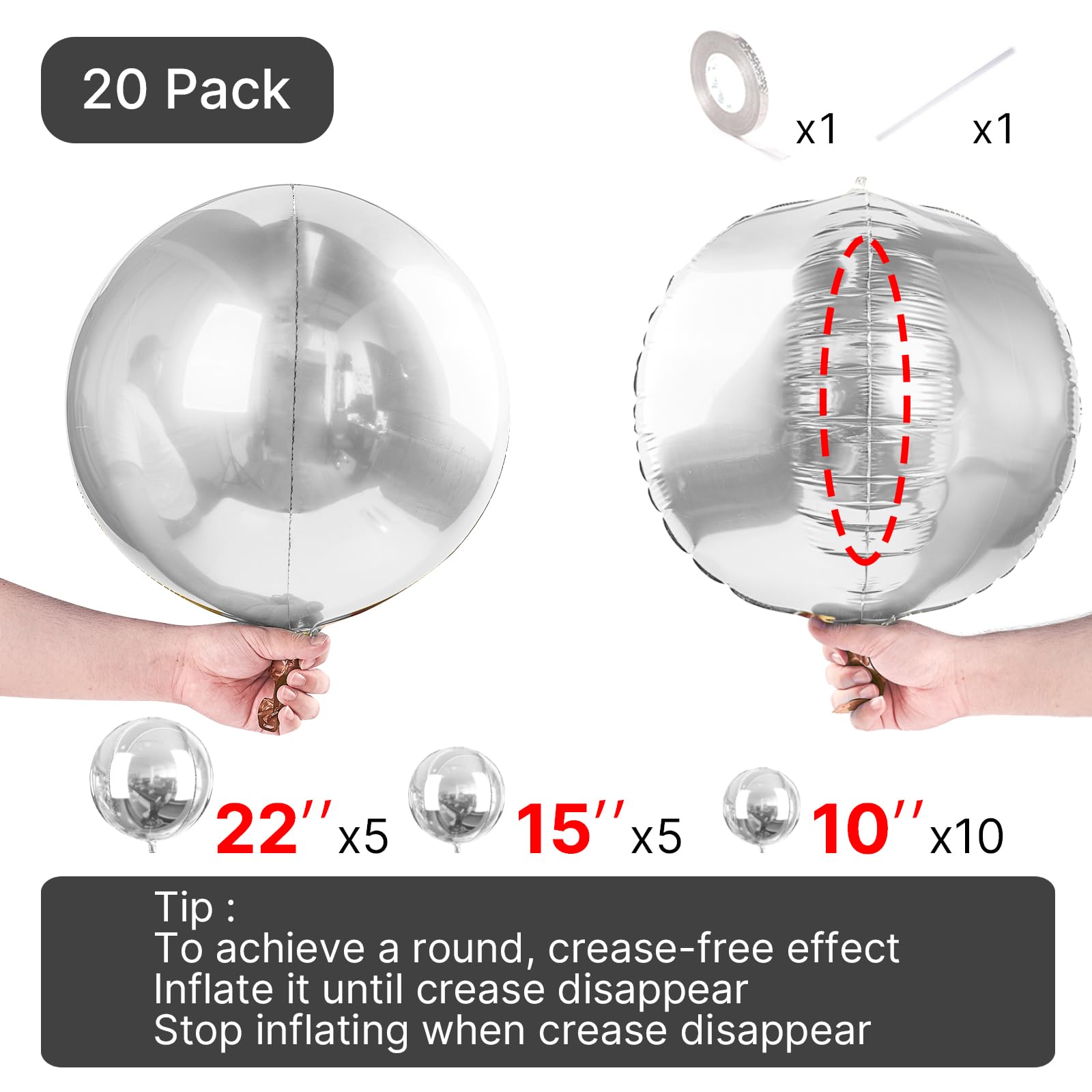 Foto 4 | Globos De Aluminio Partywoo Silver, 20 Unidades De Diferentes Tamaños Con Cinta - Venta Internacional.