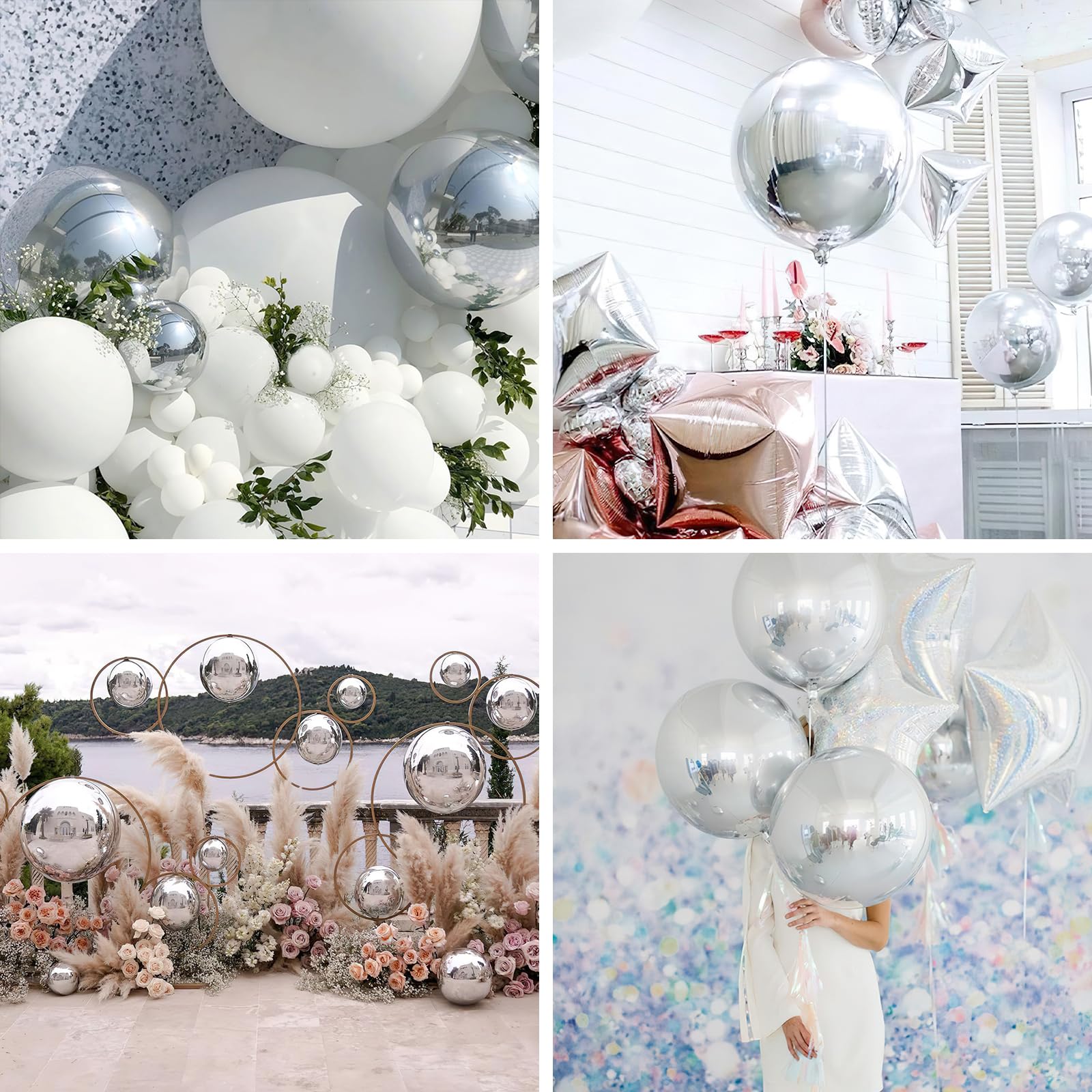 Foto 6 | Globos De Aluminio Partywoo Silver, 20 Unidades De Diferentes Tamaños Con Cinta - Venta Internacional.