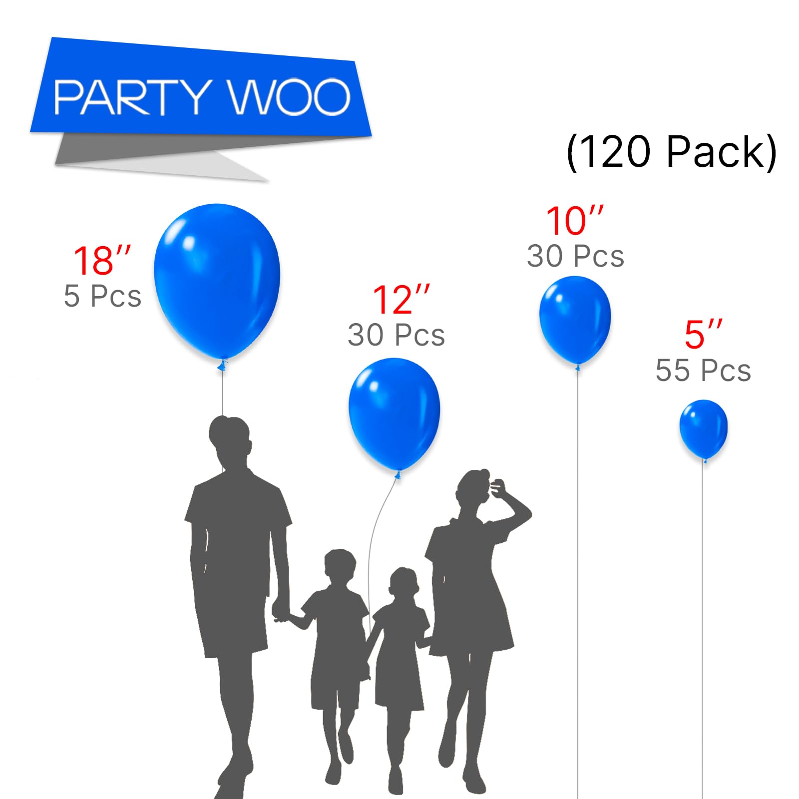 Foto 3 pulgar | Balloon Partywoo Royal Blue 120 Unidades De Diferentes Tamaños - Venta Internacional.