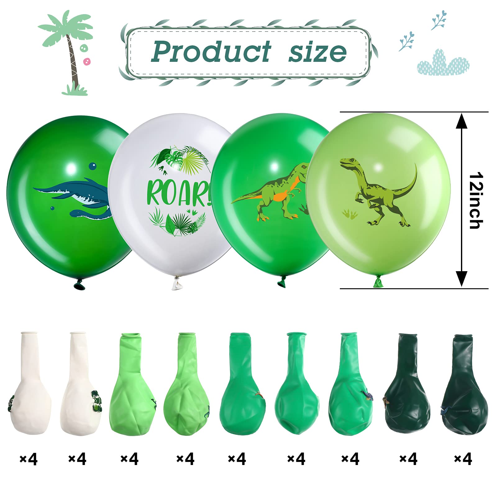 Foto 2 | Globos De Látex Zomiboo Dinosaur De 12 Pulgadas, 36 Unidades, Para Fiestas - Venta Internacional.
