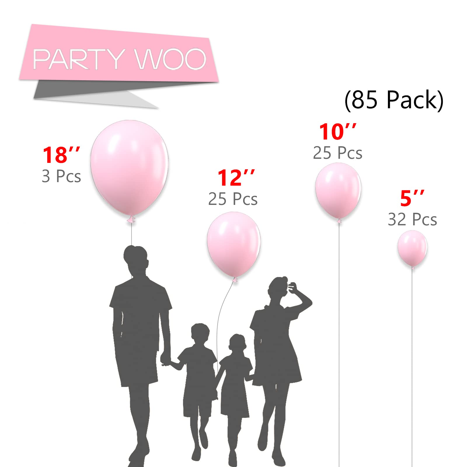 Foto 3 pulgar | Balloon Partywoo, Color Rosa Pastel, 85 Unidades, Diferentes Tamaños - Venta Internacional.