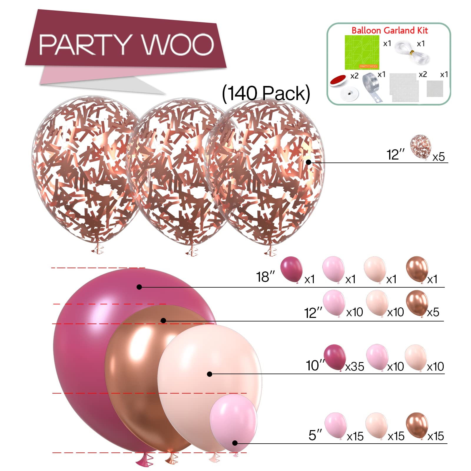 Foto 4 pulgar | Kit De Arco Con Forma De Globo Partywoo Dusty Rose Con 140 Piezas, Color Rosa - Venta Internacional.