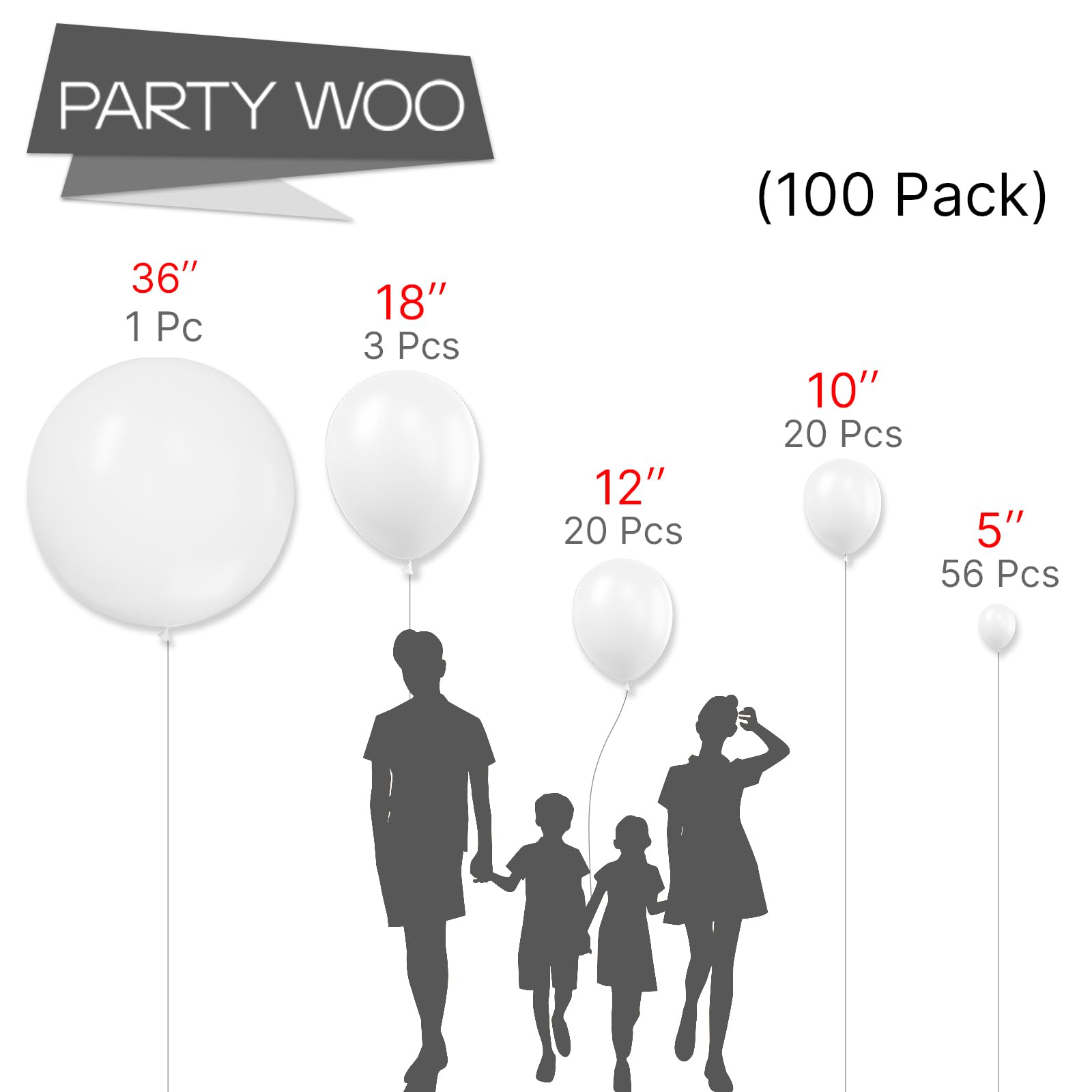 Foto 2 | Globos Partywoo Blancos, 100 Unidades, Mate, Diferentes Tamaños - Venta Internacional.