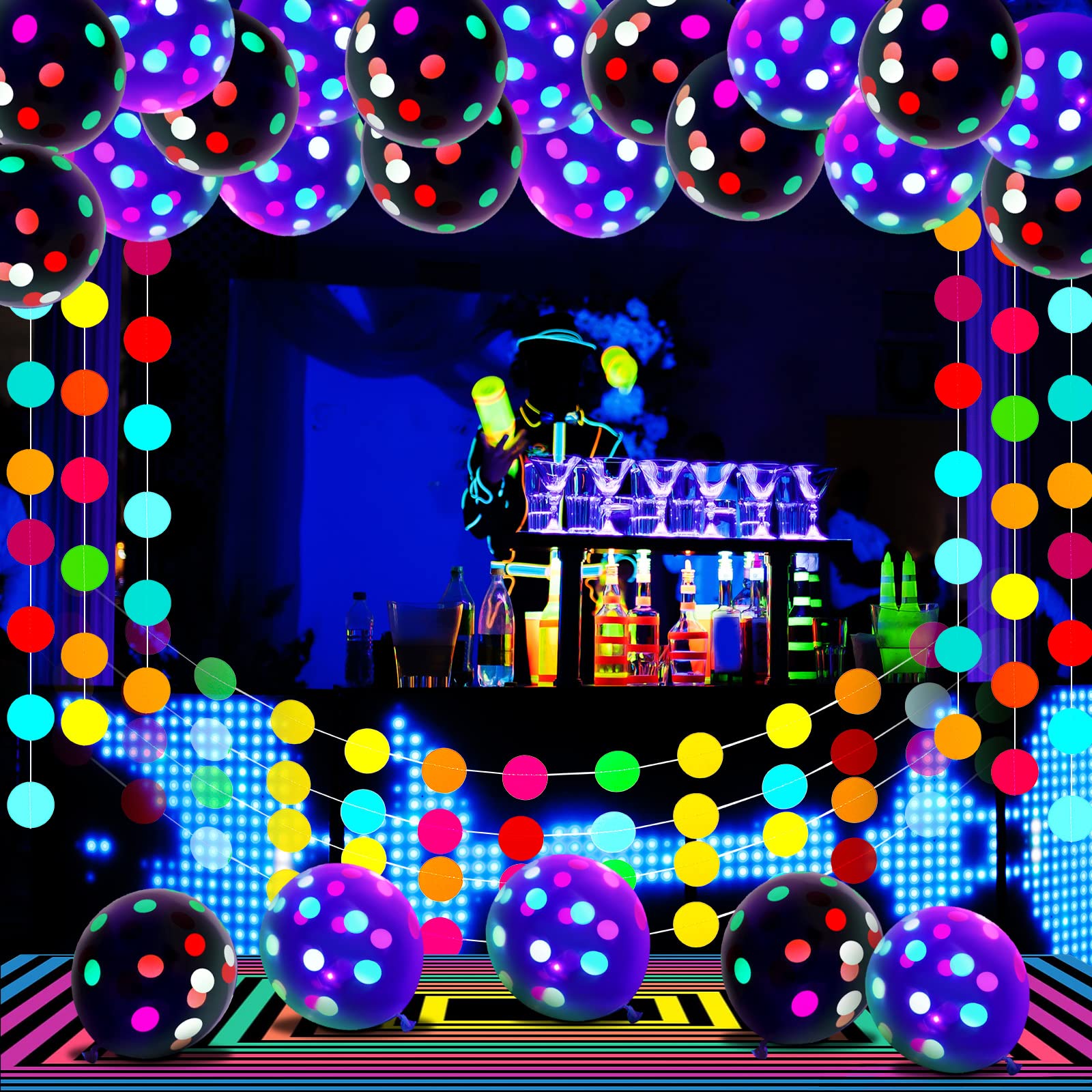 Foto 8 pulgar | Artículos De Fiesta Skylety Glow In The Dark Neon Con Globos - Venta Internacional.