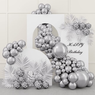 Foto 1 | Set De Globos Rubfac De Látex Plateado, 87 Unidades, Con Cinta Para Fiestas - Venta Internacional.