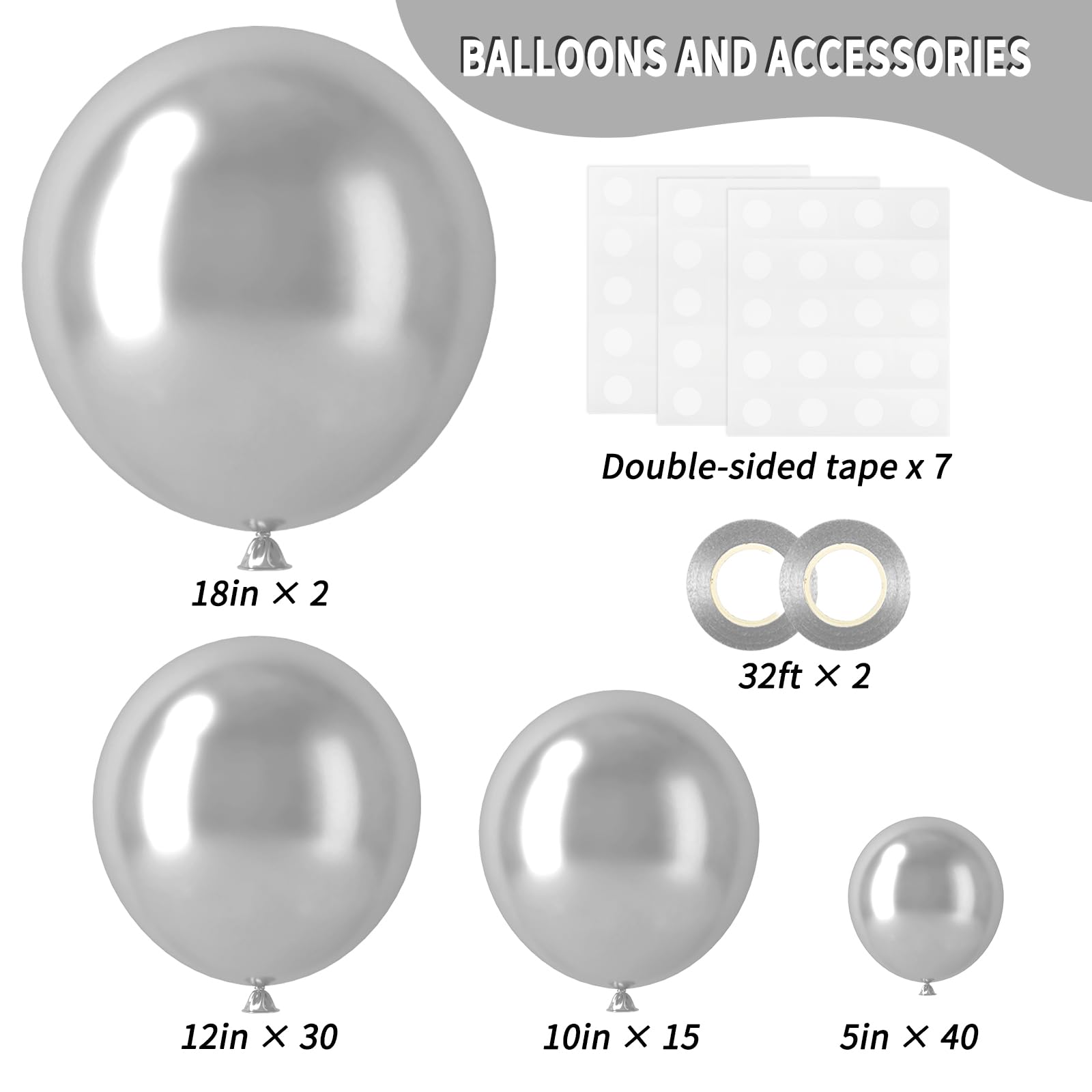 Foto 3 pulgar | Set De Globos Rubfac De Látex Plateado, 87 Unidades, Con Cinta Para Fiestas - Venta Internacional.