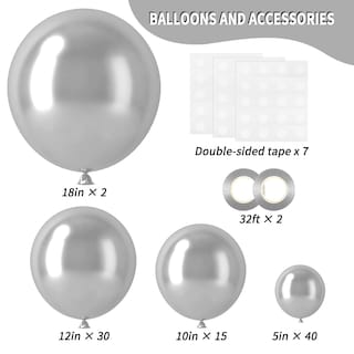 Foto 2 | Set De Globos Rubfac De Látex Plateado, 87 Unidades, Con Cinta Para Fiestas - Venta Internacional.