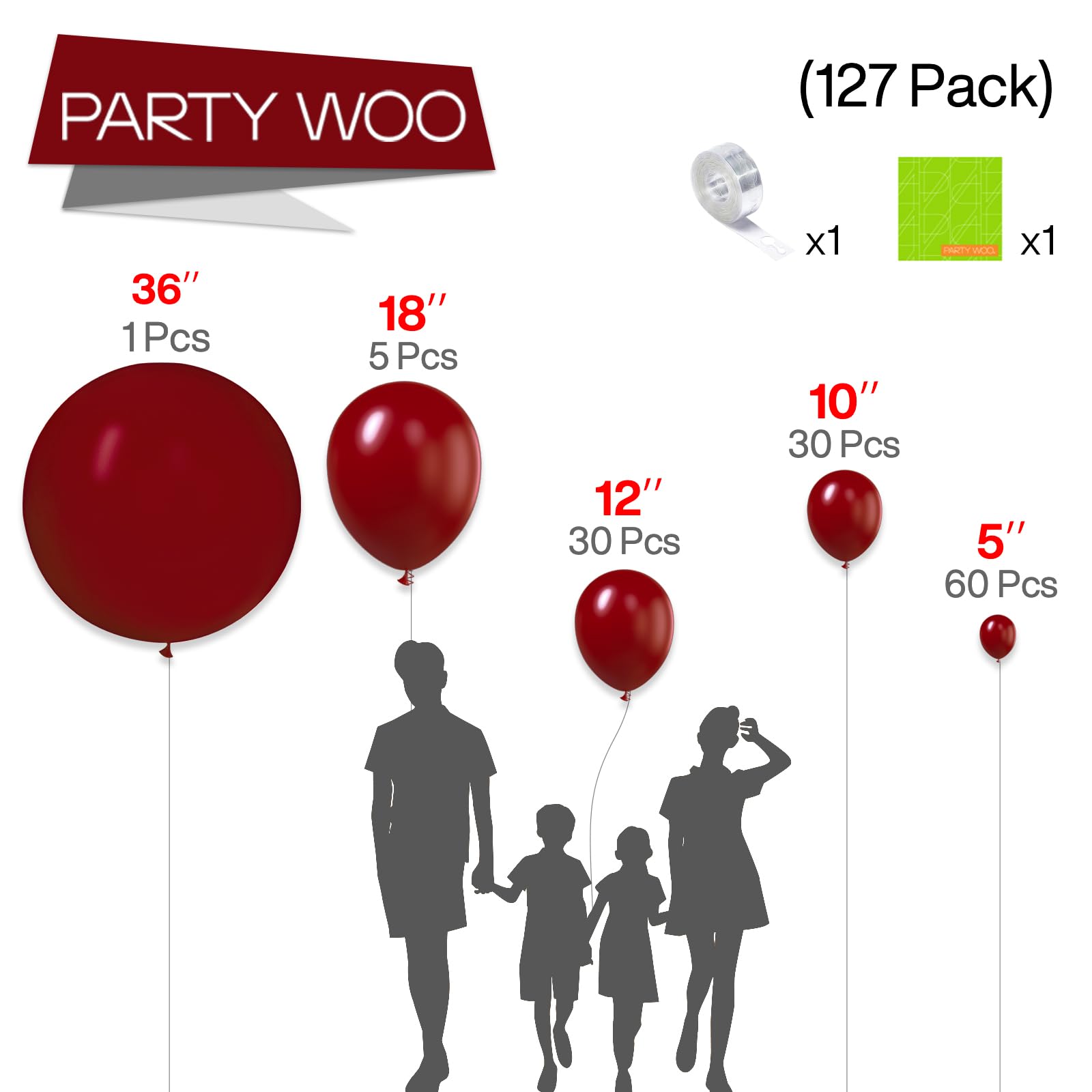 Foto 3 pulgar | Balloon Partywoo, 127 Unidades, Color Rojo Rubí, Paquete De Diferentes Tamaños - Venta Internacional.