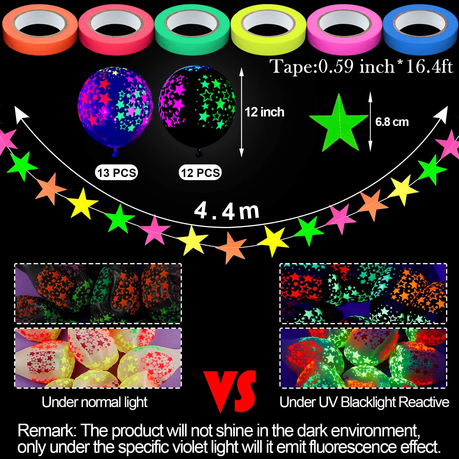 Foto 5 pulgar | Artículos De Fiesta Skylety Glow In The Dark Neon Con Globos - Venta Internacional.