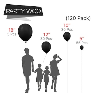 Foto 2 | Balloon Partywoo Black, 120 Unidades, Negro Mate, Diferentes Tamaños - Venta Internacional.