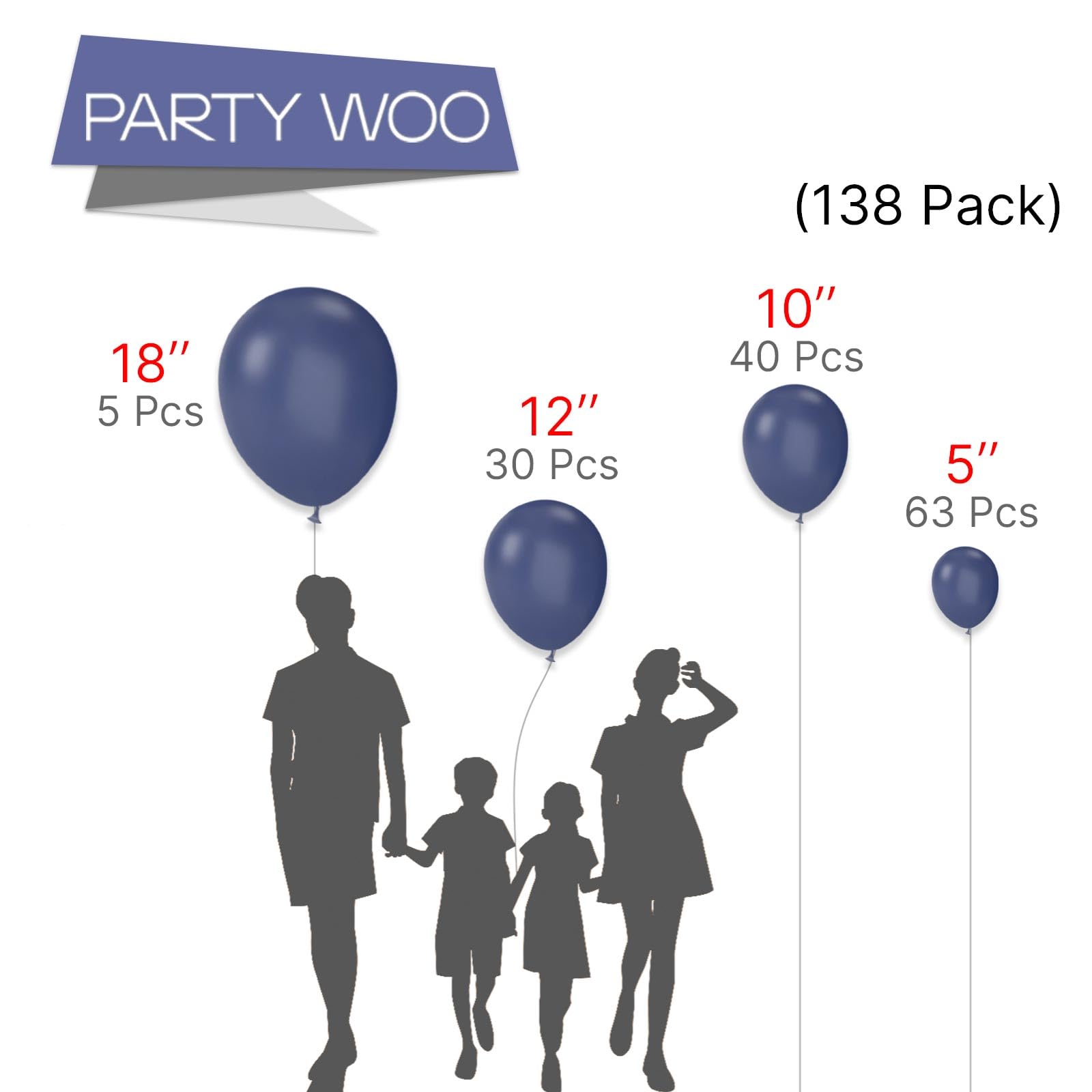 Foto 3 pulgar | Balloon Partywoo, Color Azul Oscuro, 138 Unidades, Diferentes Tamaños - Venta Internacional.
