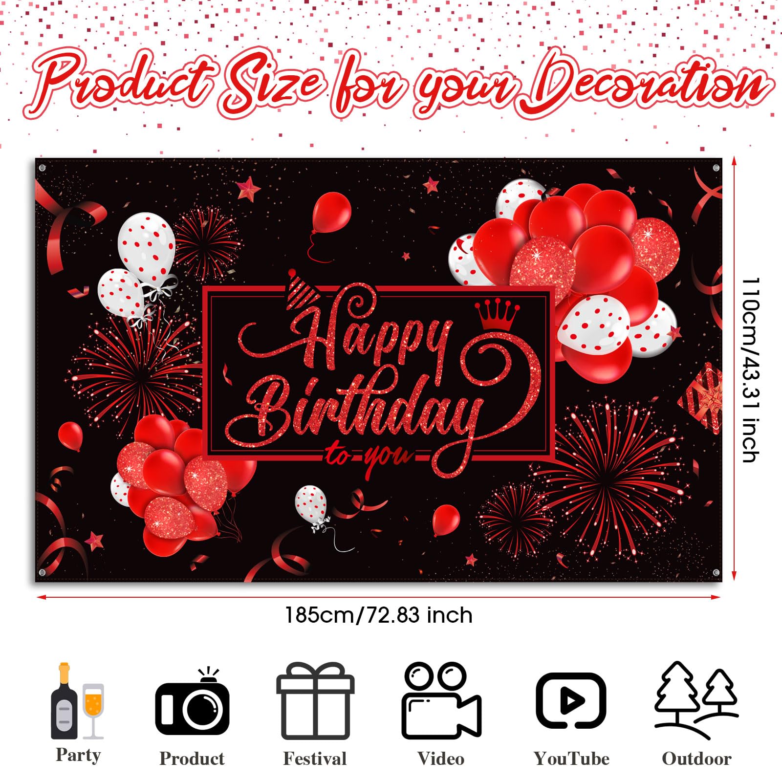 Foto 3 pulgar | Lienzo De Fondo Bulu Happy Birthday, Negro Y Rojo, 185 X 110 Cm - Venta Internacional.