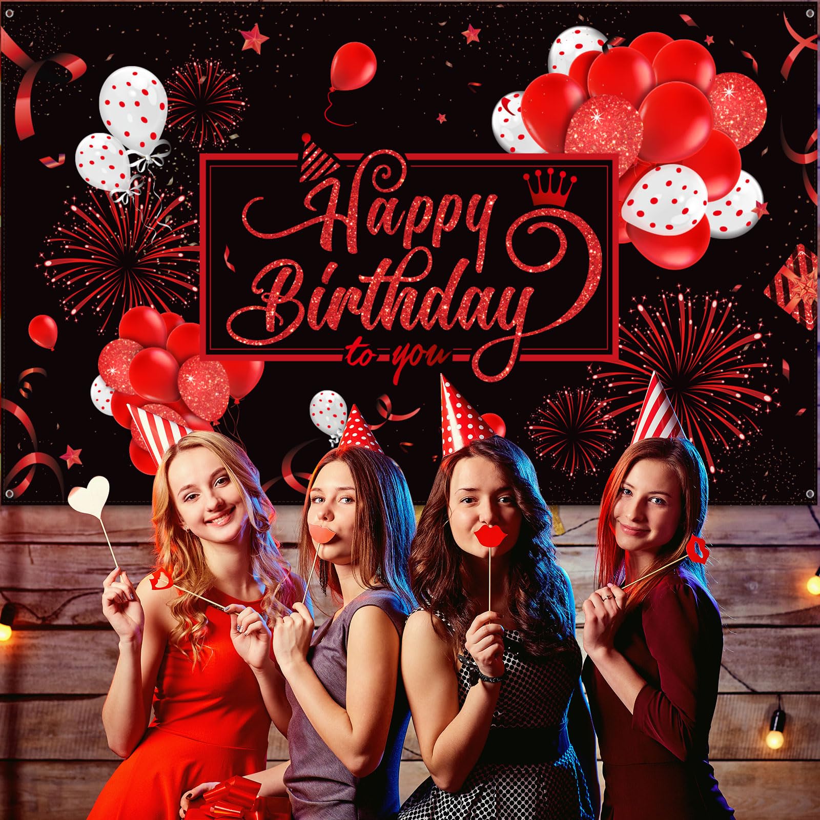 Foto 5 | Lienzo De Fondo Bulu Happy Birthday, Negro Y Rojo, 185 X 110 Cm - Venta Internacional.