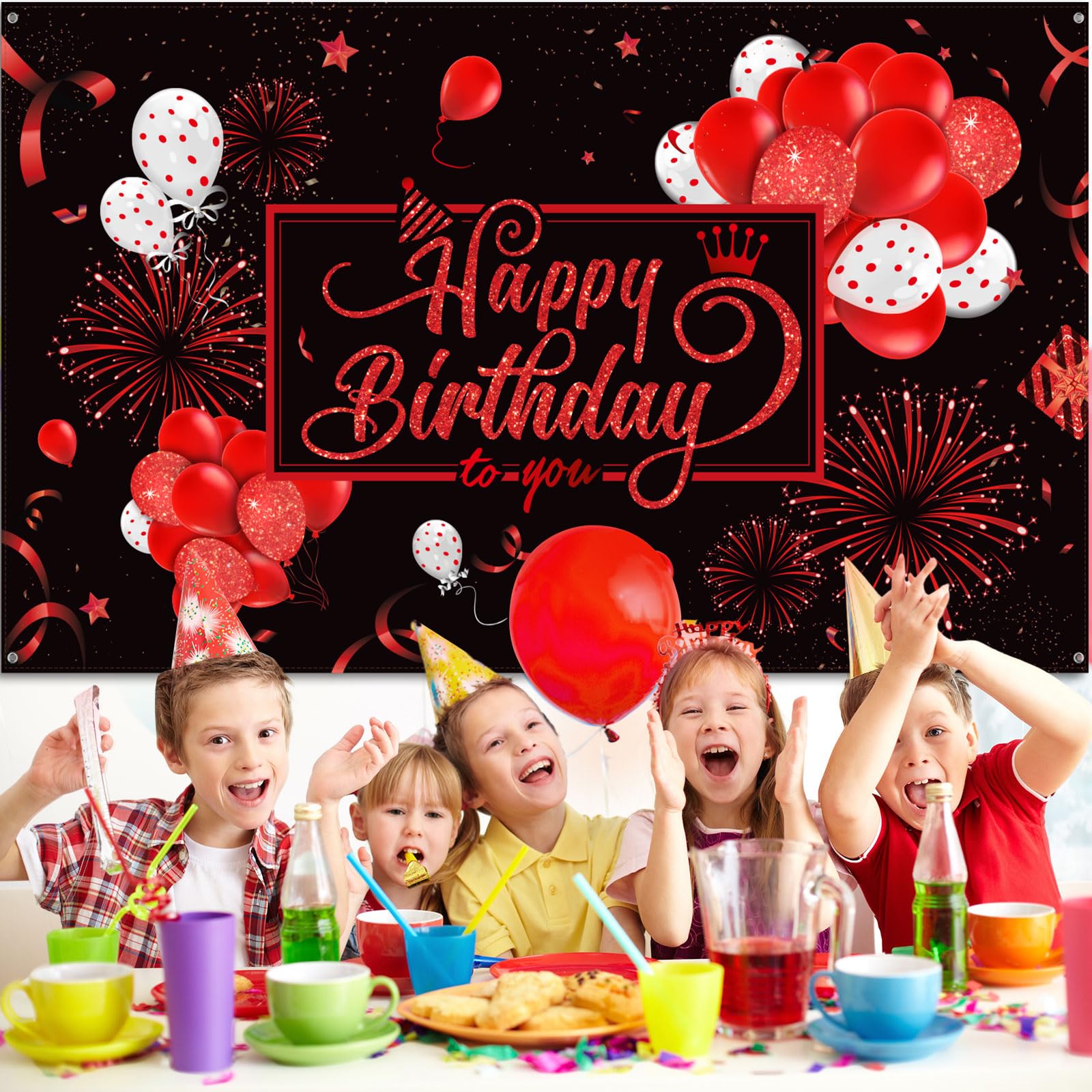 Foto 6 | Lienzo De Fondo Bulu Happy Birthday, Negro Y Rojo, 185 X 110 Cm - Venta Internacional.