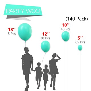 Foto 2 | Globo Partywoo Teal, 140 Unidades, Diferentes Tamaños, Para Guirnaldas - Venta Internacional.