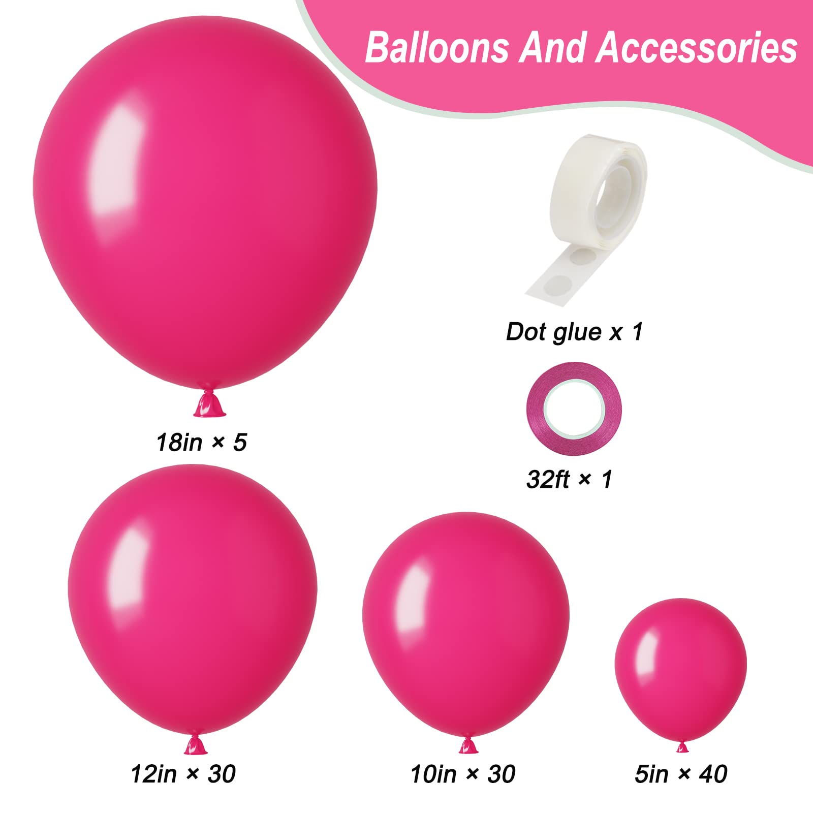 Foto 3 pulgar | Juego De Globos Rubfac De Látex Rosa Intenso, 105 Unidades, Con Cinta Y Pegamento - Venta Internacional.