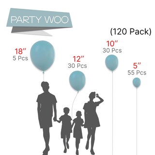 Foto 2 | Balloon Partywoo Pale Aqua, 120 Unidades, Color Azul Bohemio, Diferentes Tamaños - Venta Internacional.