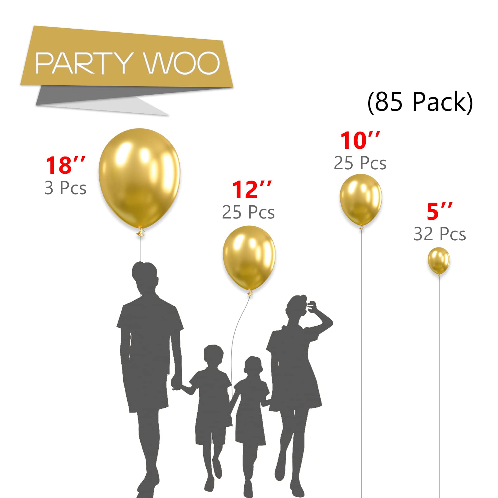 Foto 3 pulgar | Balloon Partywoo Metallic Gold, 85 Unidades, Diferentes Tamaños - Venta Internacional.