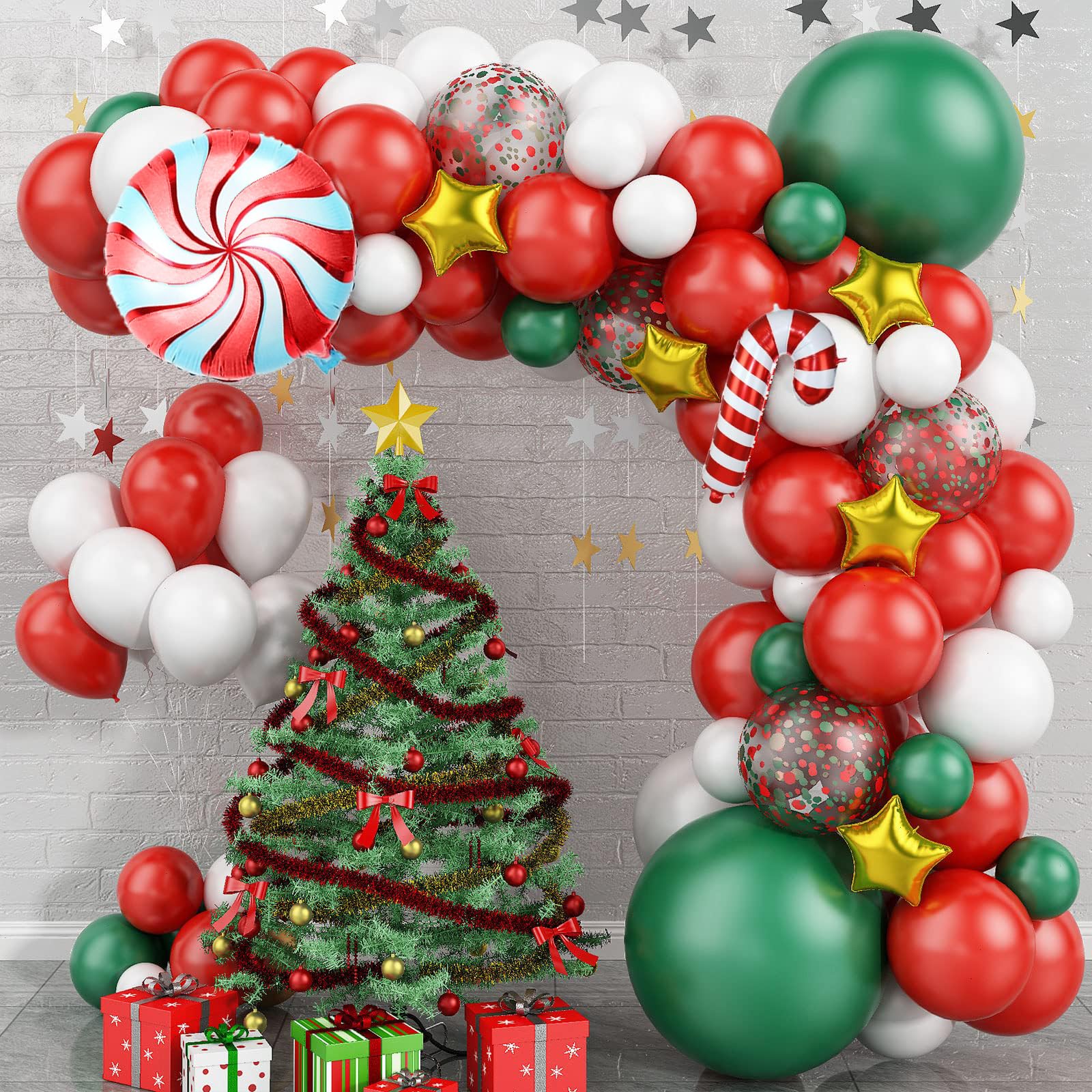 Foto 2 pulgar | Kit De Guirnaldas De Globos Navideños Feyg Con Forma De Arco, Rojo, Blanco Y Verde - Venta Internacional.