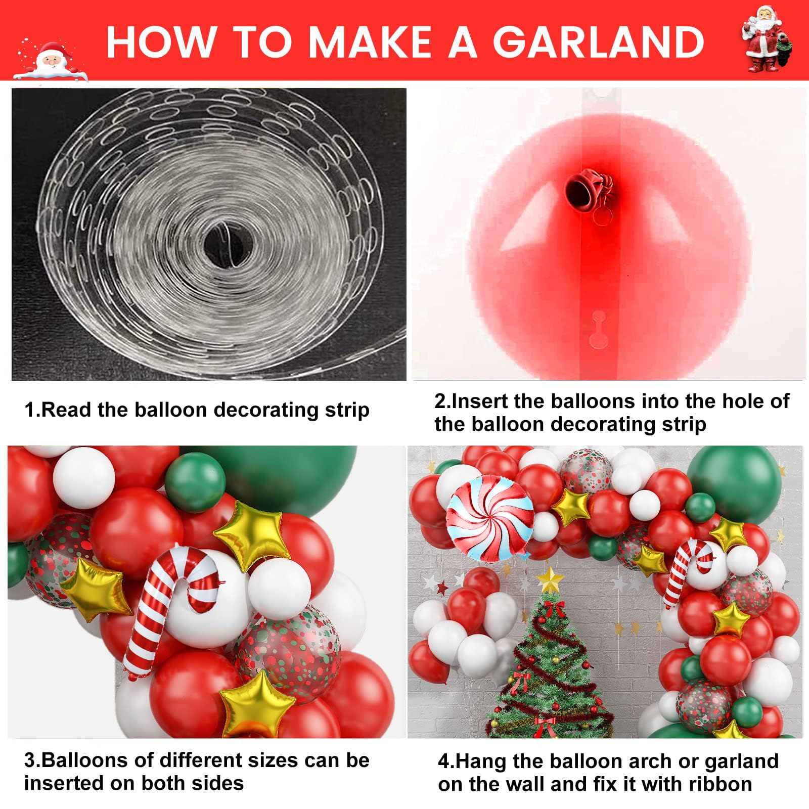 Foto 4 pulgar | Kit De Guirnaldas De Globos Navideños Feyg Con Forma De Arco, Rojo, Blanco Y Verde - Venta Internacional.