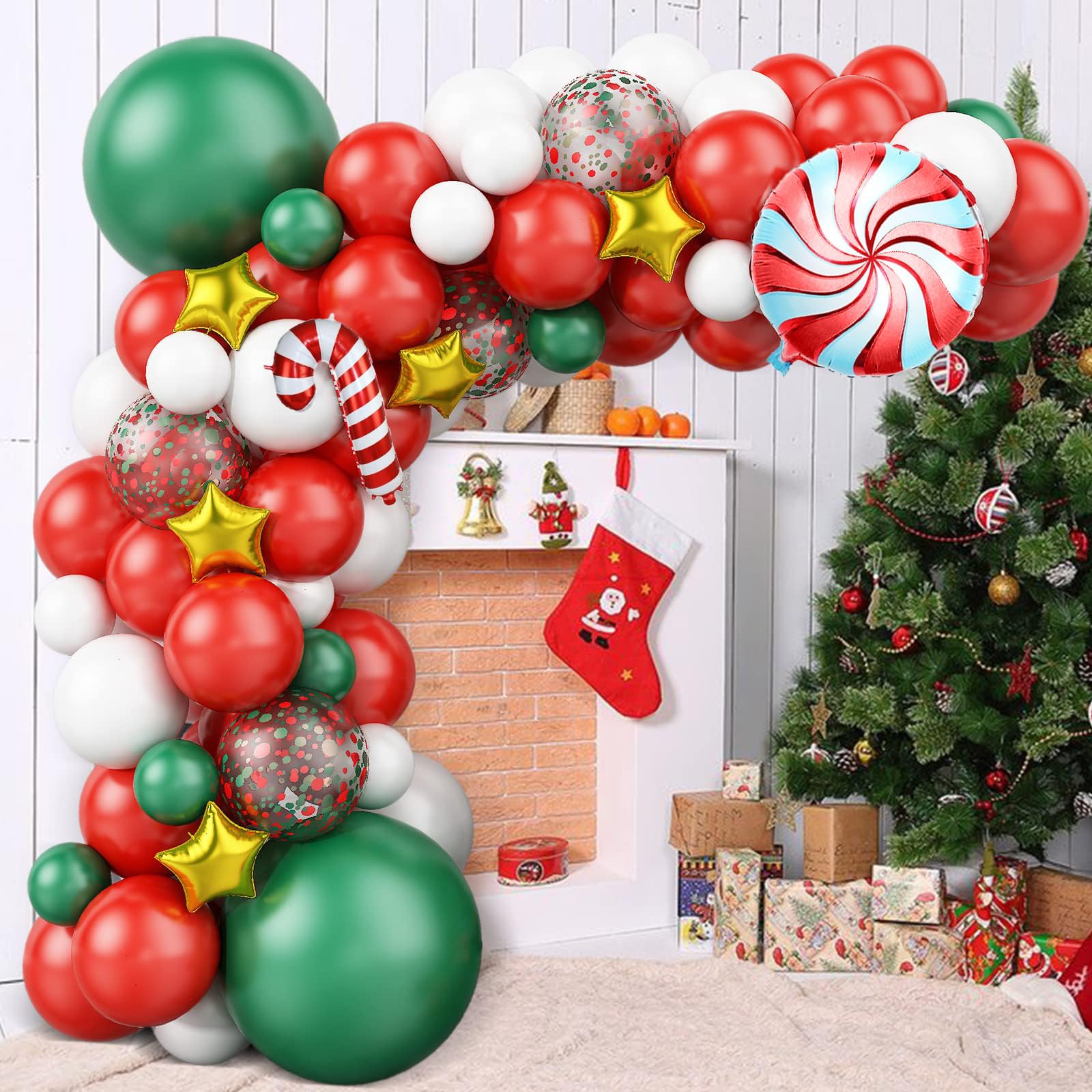 Foto 5 pulgar | Kit De Guirnaldas De Globos Navideños Feyg Con Forma De Arco, Rojo, Blanco Y Verde - Venta Internacional.