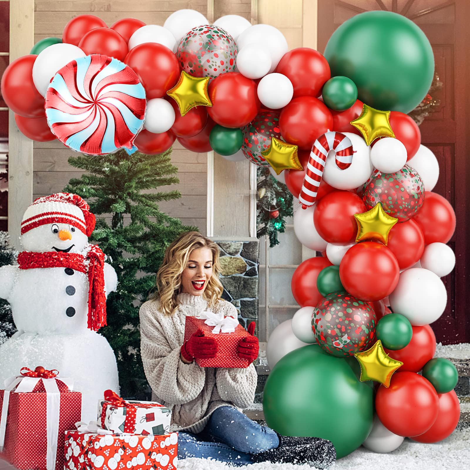 Foto 7 pulgar | Kit De Guirnaldas De Globos Navideños Feyg Con Forma De Arco, Rojo, Blanco Y Verde - Venta Internacional.