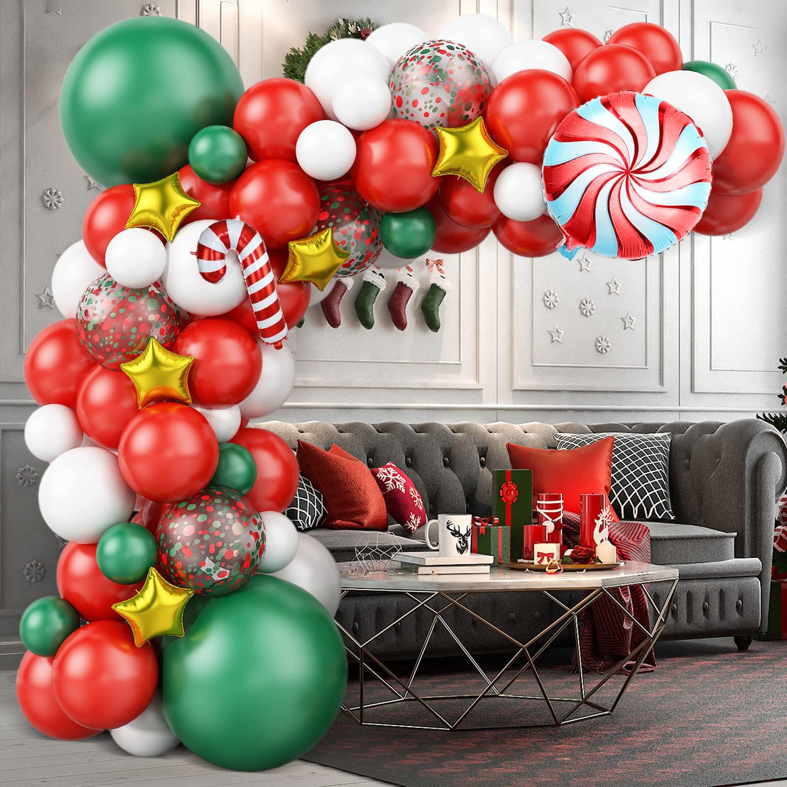 Foto 8 pulgar | Kit De Guirnaldas De Globos Navideños Feyg Con Forma De Arco, Rojo, Blanco Y Verde - Venta Internacional.