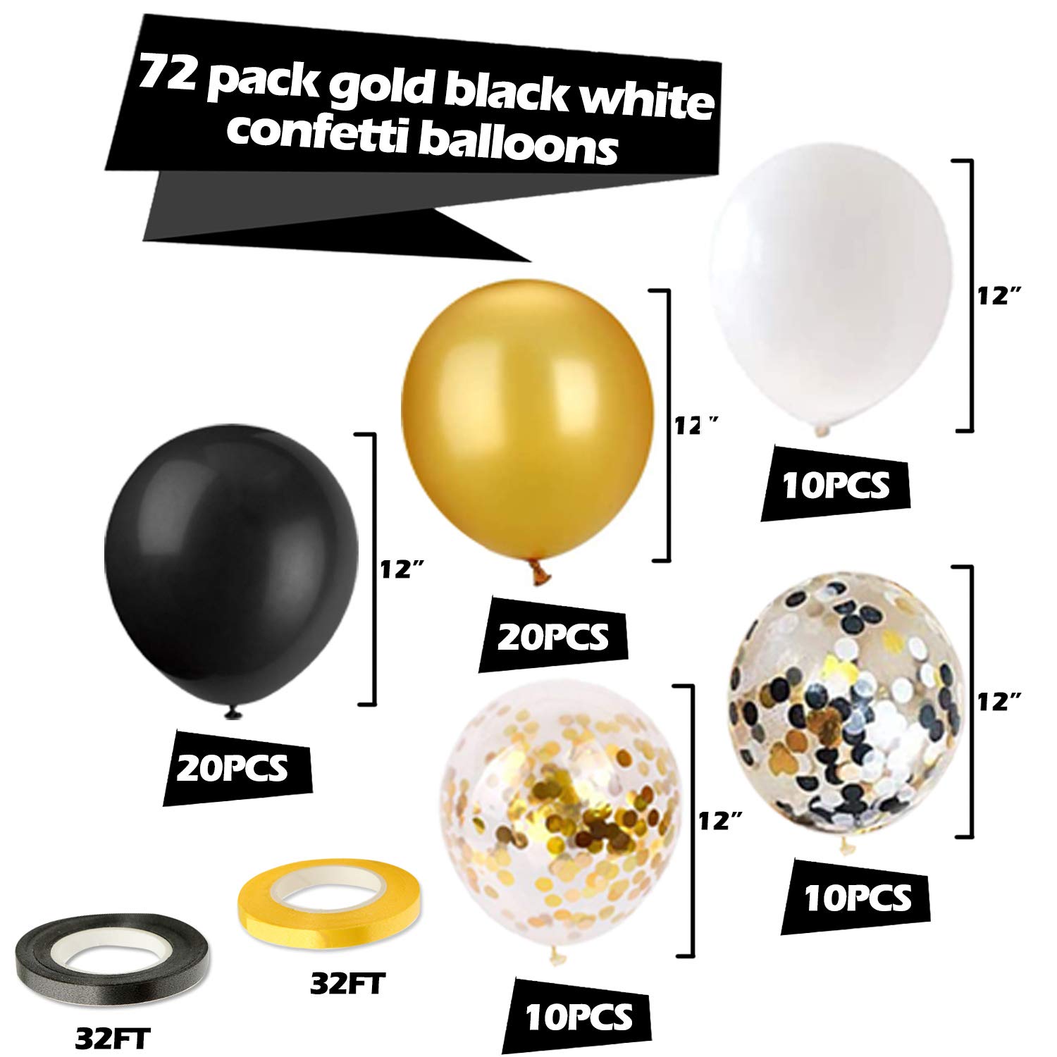 Foto 5 | Kit De Globos Oumuamua, Confeti Negro Y Dorado, 12 Pulgadas (paquete De 72) - Venta Internacional.