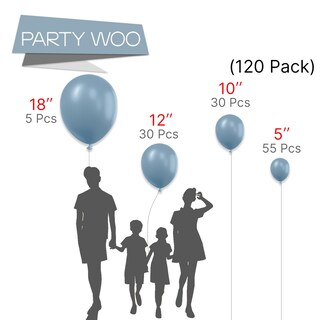 Foto 2 | Balloon Partywoo, Azul Grisáceo Claro, 120 Unidades, Azul Bohemio, 18, 12, 10, 5 - Venta Internacional.