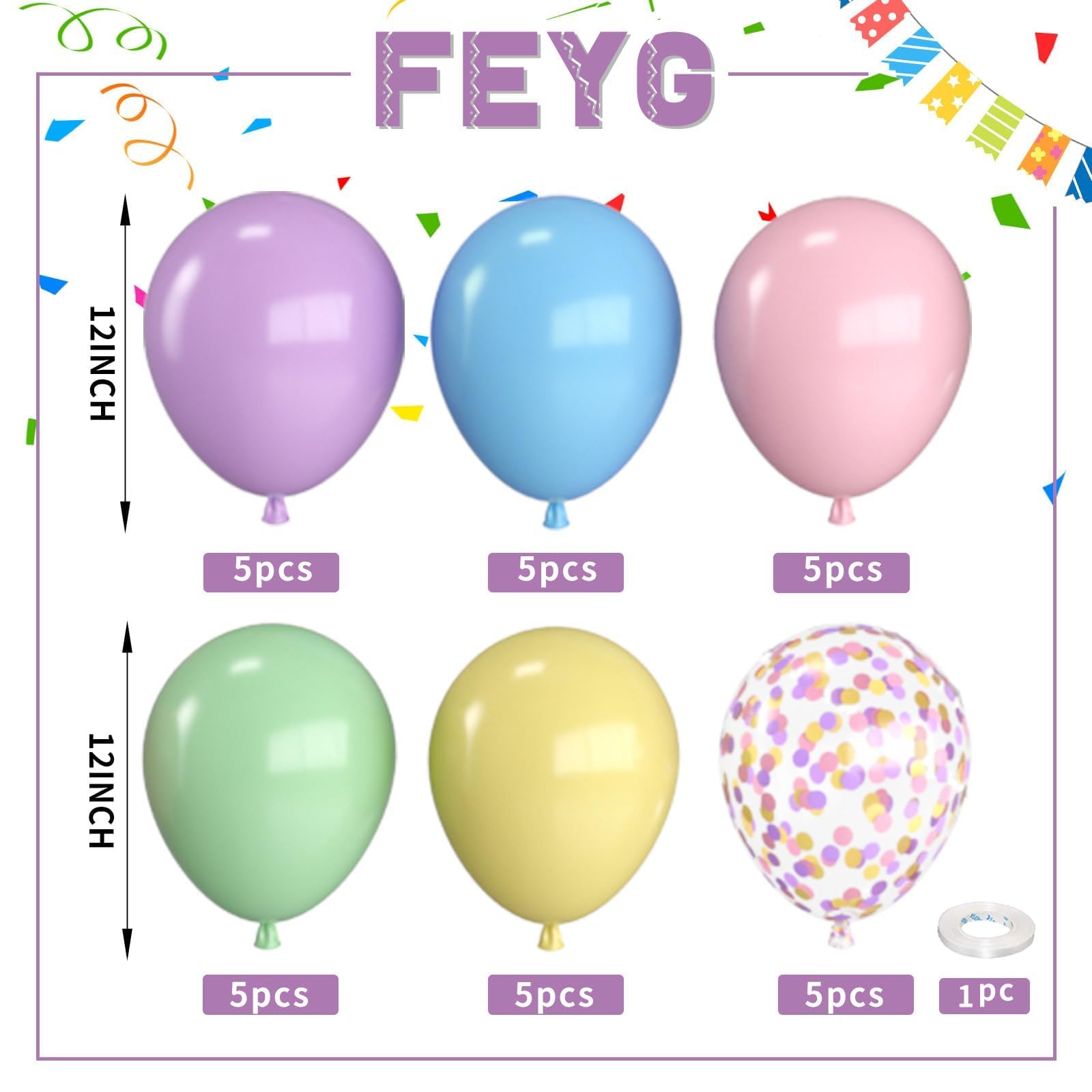 Foto 3 pulgar | Globo Feyg, Color Macarrón Pastel, 30 Unidades, 12 Pulgadas, Con Cinta - Venta Internacional.