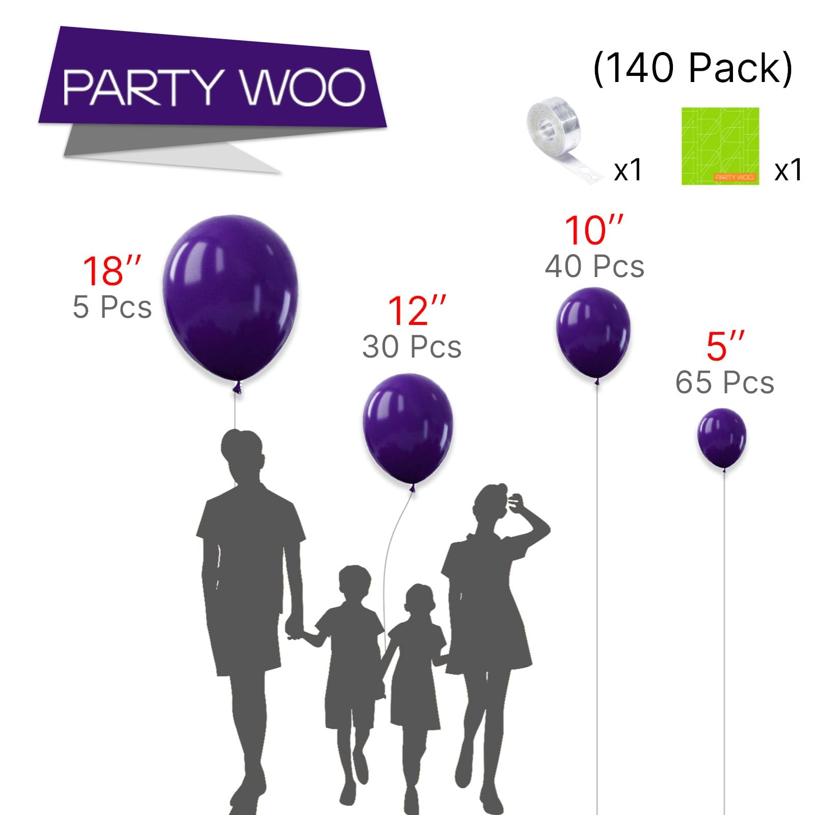 Foto 2 | Balloon Partywoo Royal Purple, 140 Unidades, Diferentes Tamaños - Venta Internacional.