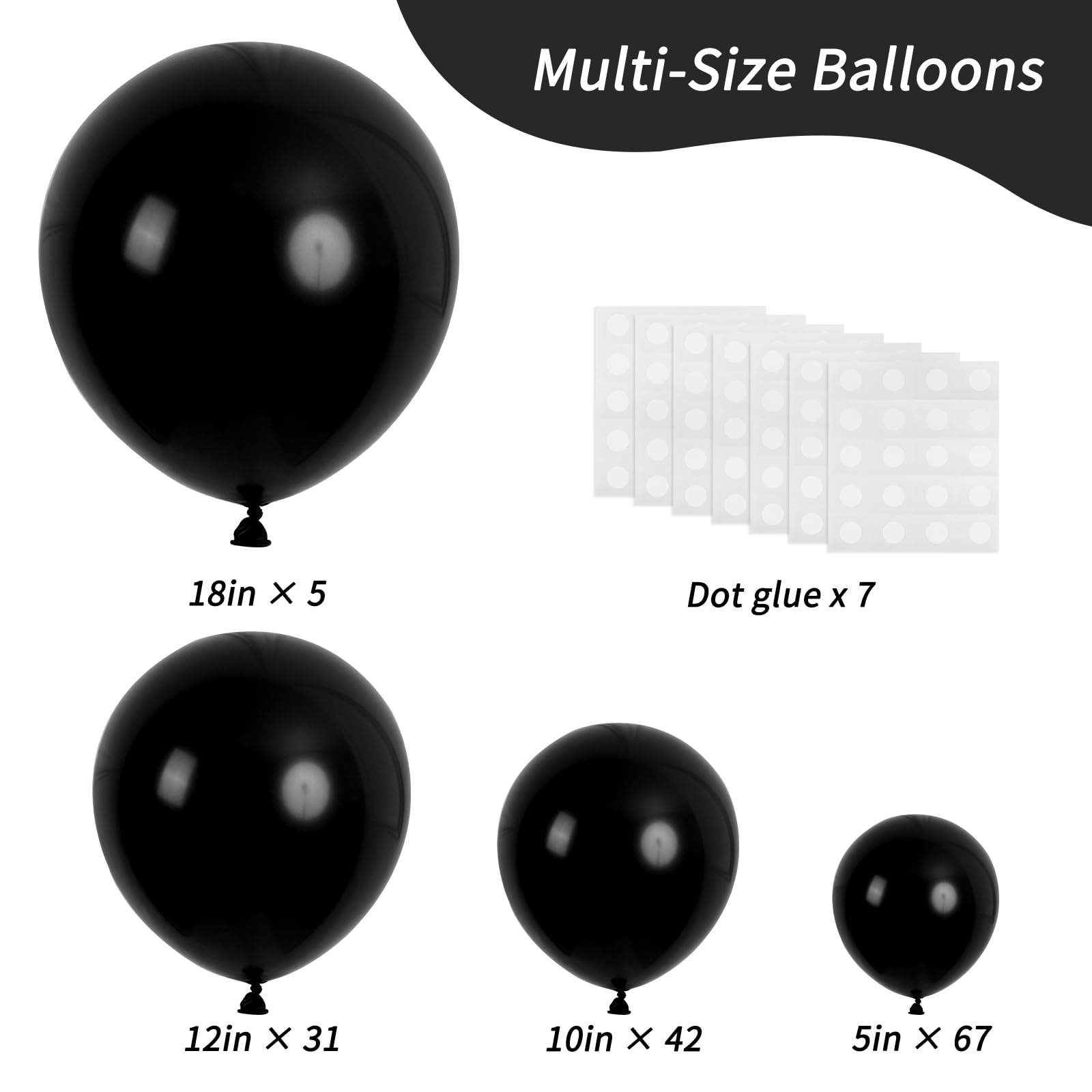 Foto 3 pulgar | Juego De Globos De Fiesta Rubfac, Globos Negros De Látex De 5 A 46 Cm, 145 Unidades - Venta Internacional.