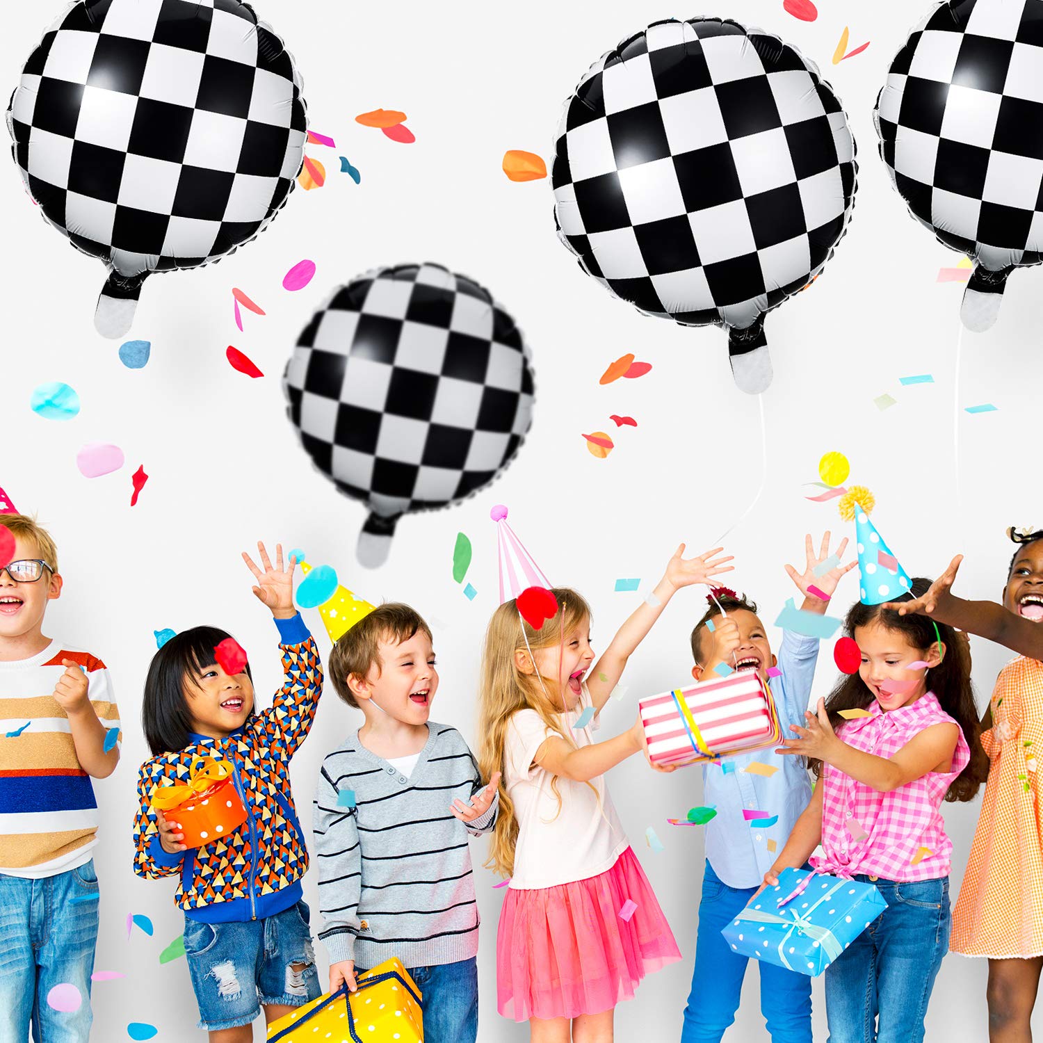 Foto 7 | Globo Con Forma De Tablero De Ajedrez, Papel De Aluminio, Blanco Y Negro, 18 Pulgadas (12) - Venta Internacional.