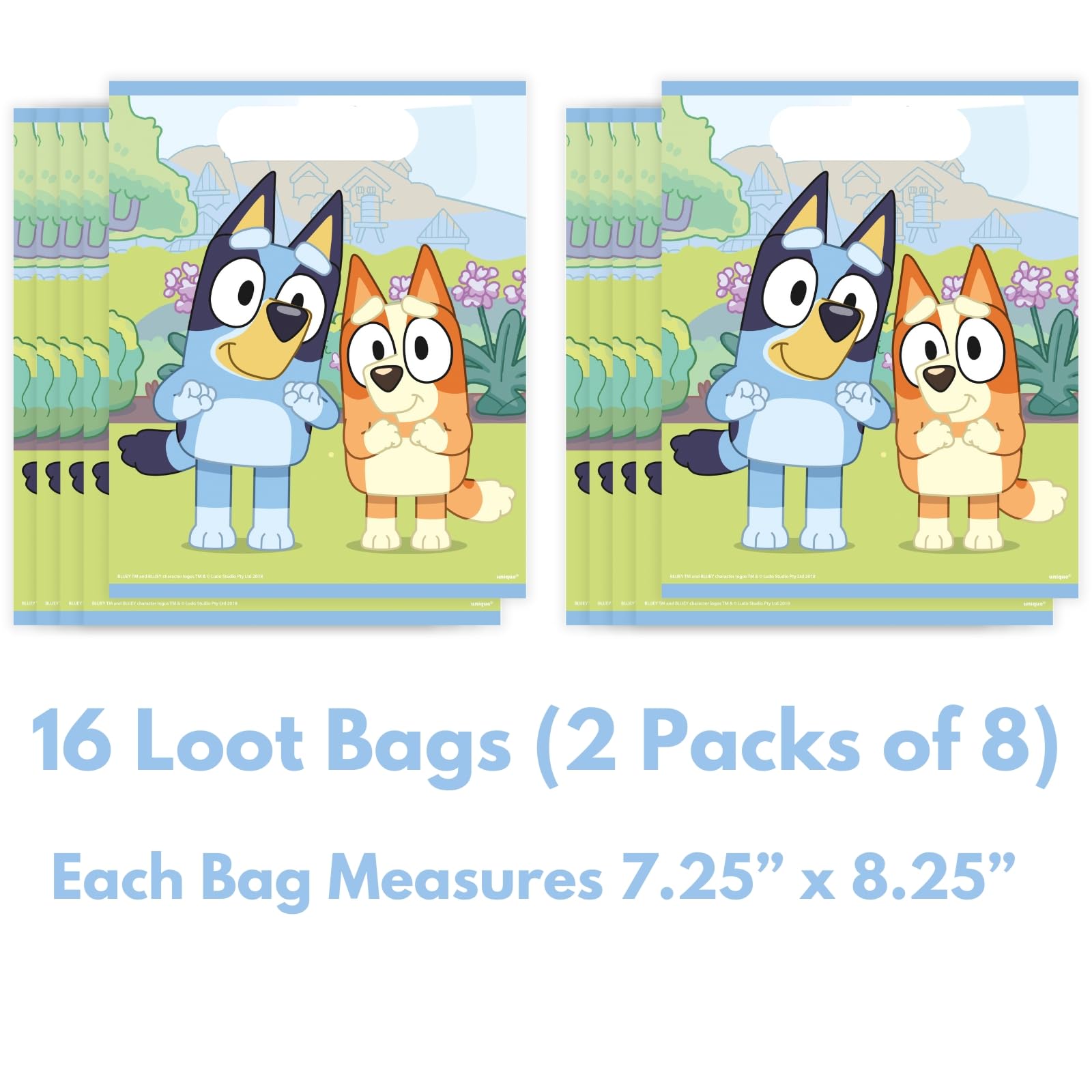 Foto 2 | Set De Obsequios Para Fiestas Unique Bluey Con 16 Bolsas De Regalos Y 16 Reventones - Venta Internacional.
