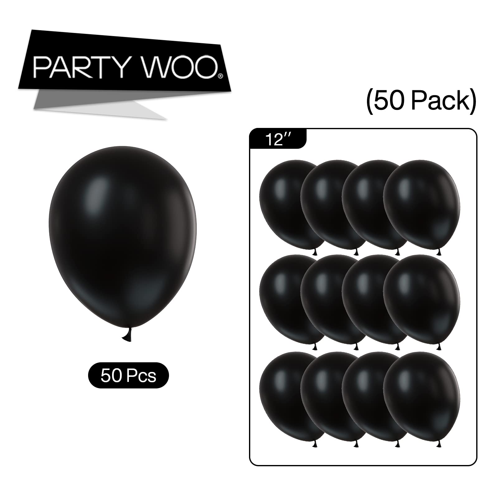 Foto 7 pulgar | Globos Partywoo, 50 Unidades, 30 Cm, Látex Negro Mate - Venta Internacional.