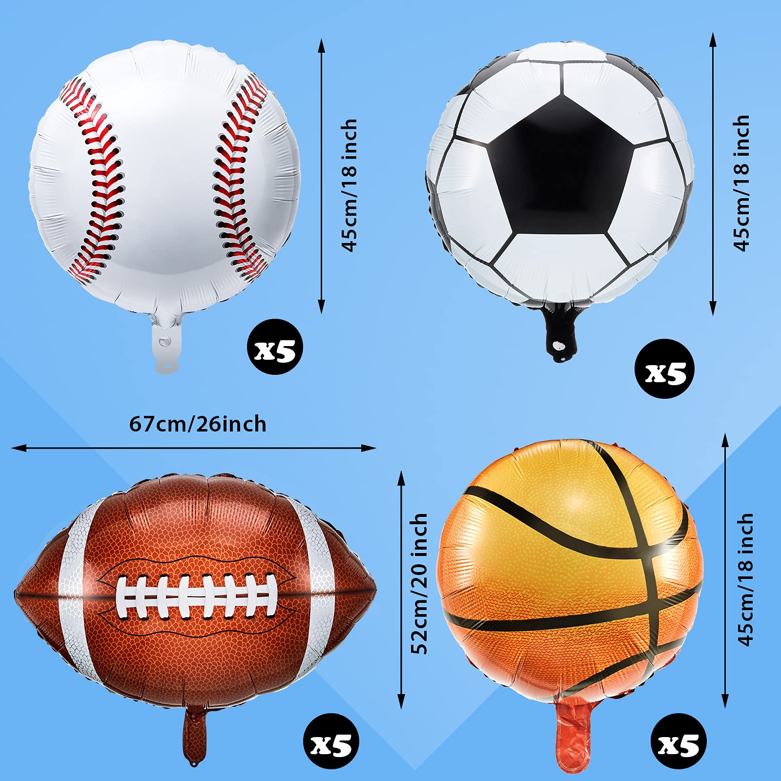 Foto 2 | Juego De Globos Deportivos De 20 Piezas Para Béisbol, Fútbol Y Fútbol - Venta Internacional.