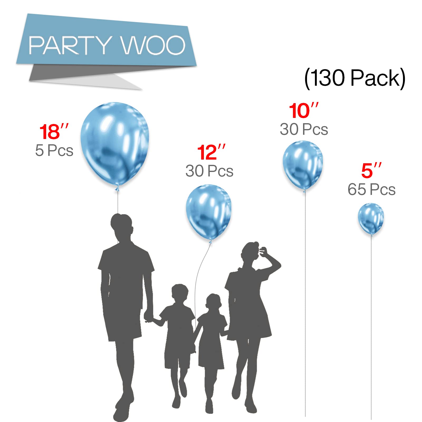 Foto 3 pulgar | Globos Partywoo, Color Azul Claro Metalizado, 130 Unidades, 18 Cm, 30 Cm, 25 Cm - Venta Internacional.