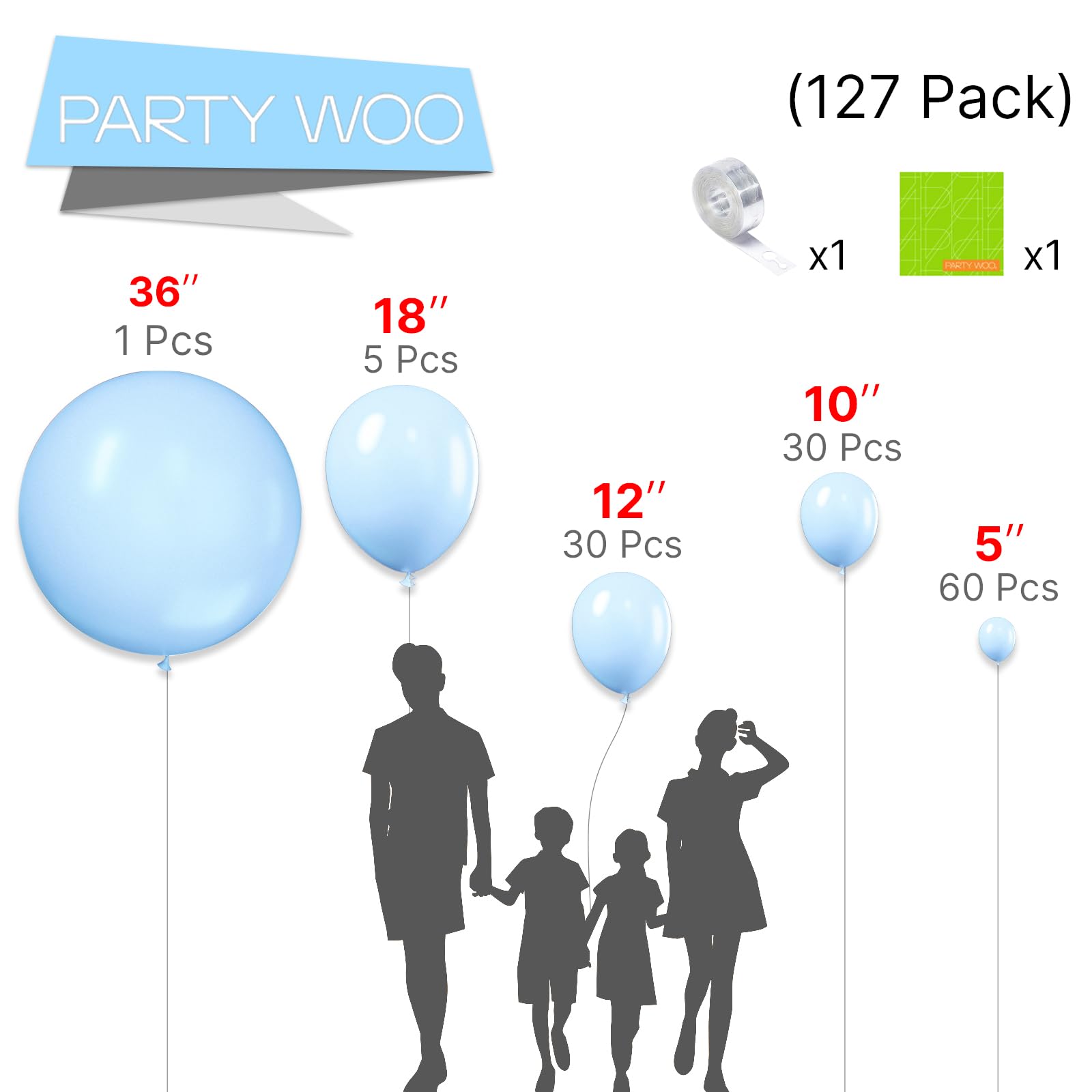 Foto 2 | Balloon Partywoo, Color Azul Pastel, 127 Unidades, Diferentes Tamaños - Venta Internacional.