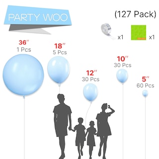 Foto 2 | Balloon Partywoo, Color Azul Pastel, 127 Unidades, Diferentes Tamaños - Venta Internacional.