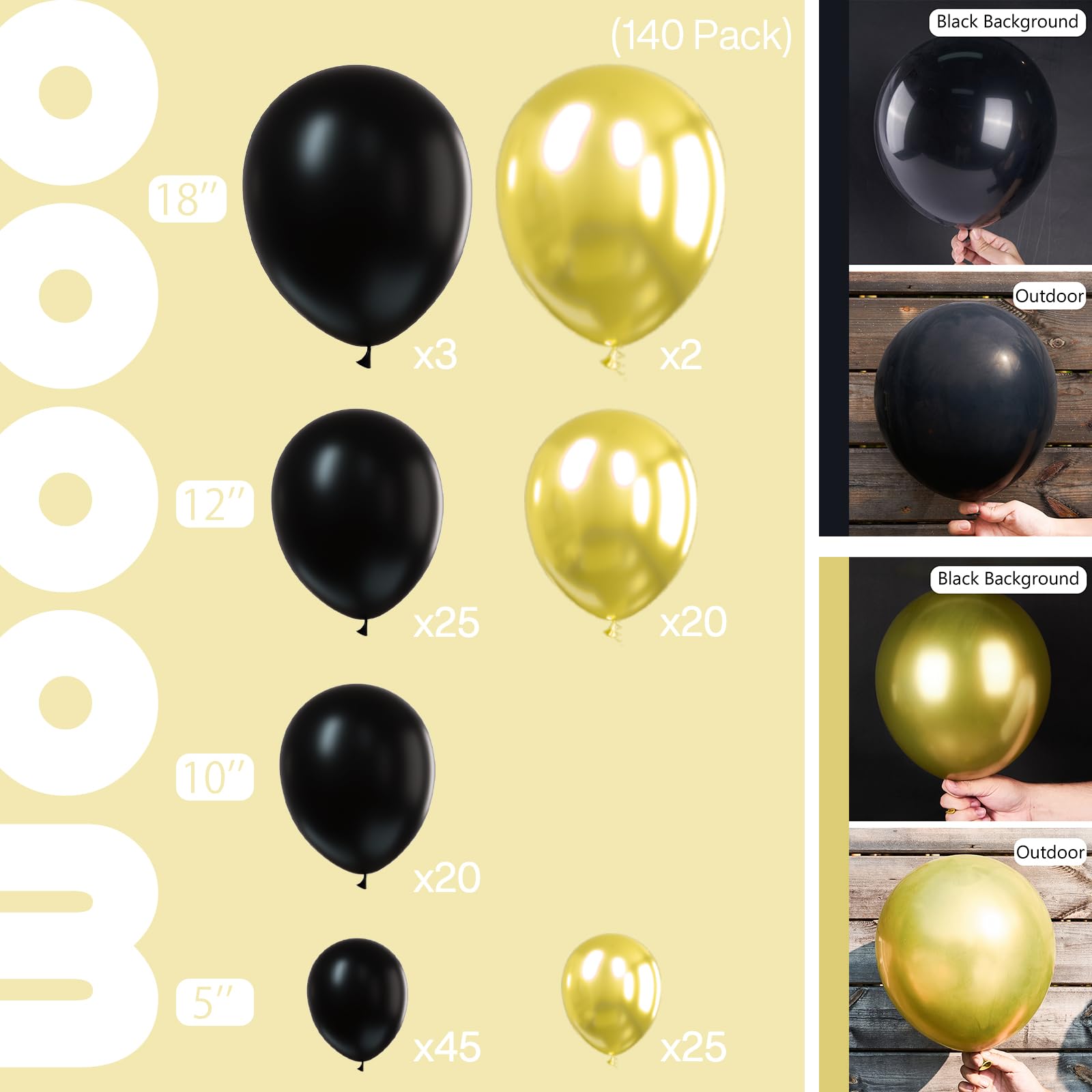 Foto 2 | Globo Partywoo Negro Y Dorado, 140 Unidades, Diferentes Tamaños - Venta Internacional.