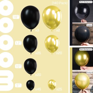Foto 2 | Globo Partywoo Negro Y Dorado, 140 Unidades, Diferentes Tamaños - Venta Internacional.