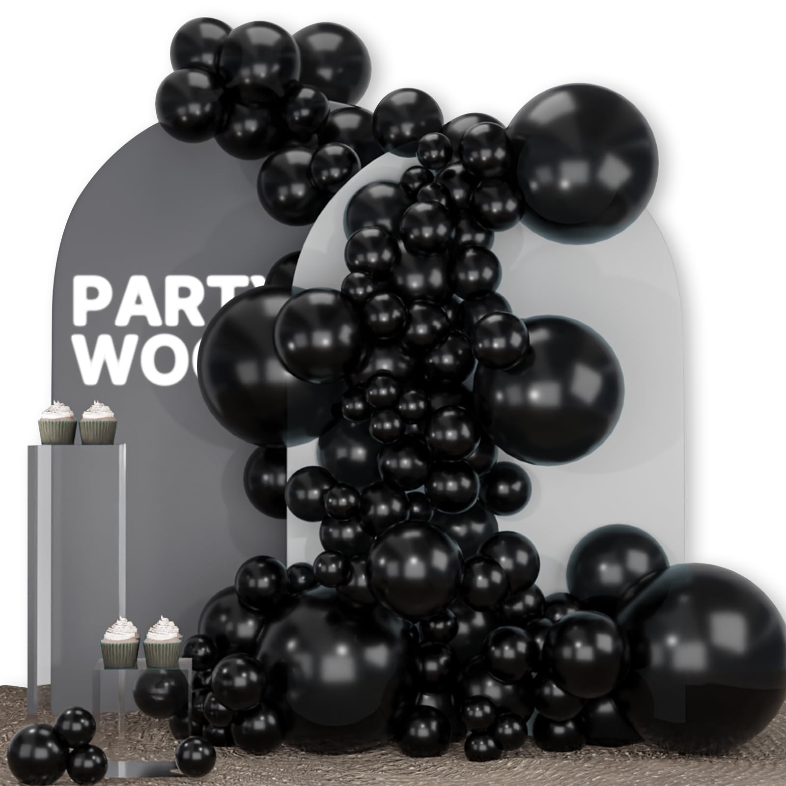 Foto 2 pulgar | Balloon Partywoo Black, 142 Unidades, Diferentes Tamaños, Con Kit De Arco - Venta Internacional.