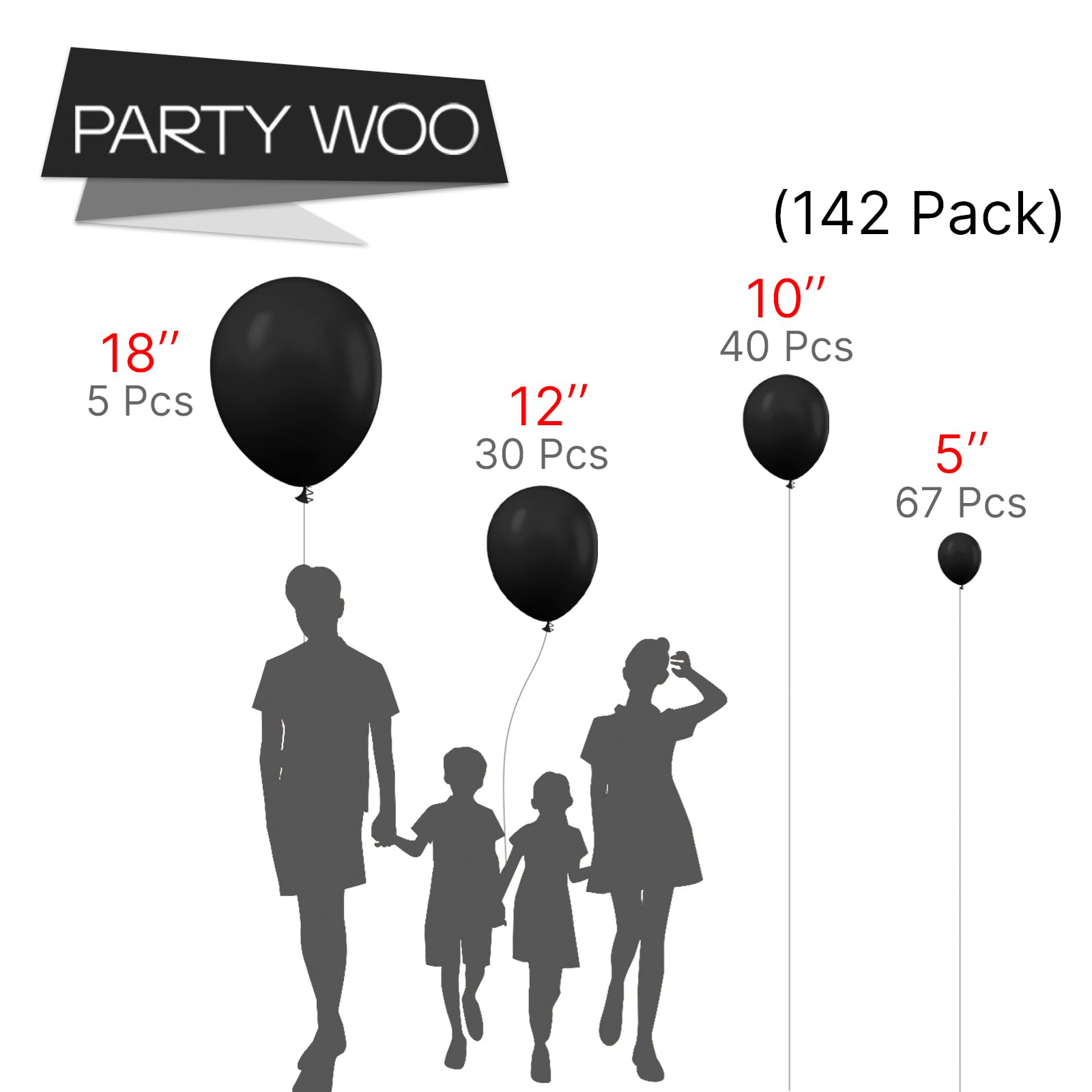 Foto 3 pulgar | Balloon Partywoo Black, 142 Unidades, Diferentes Tamaños, Con Kit De Arco - Venta Internacional.
