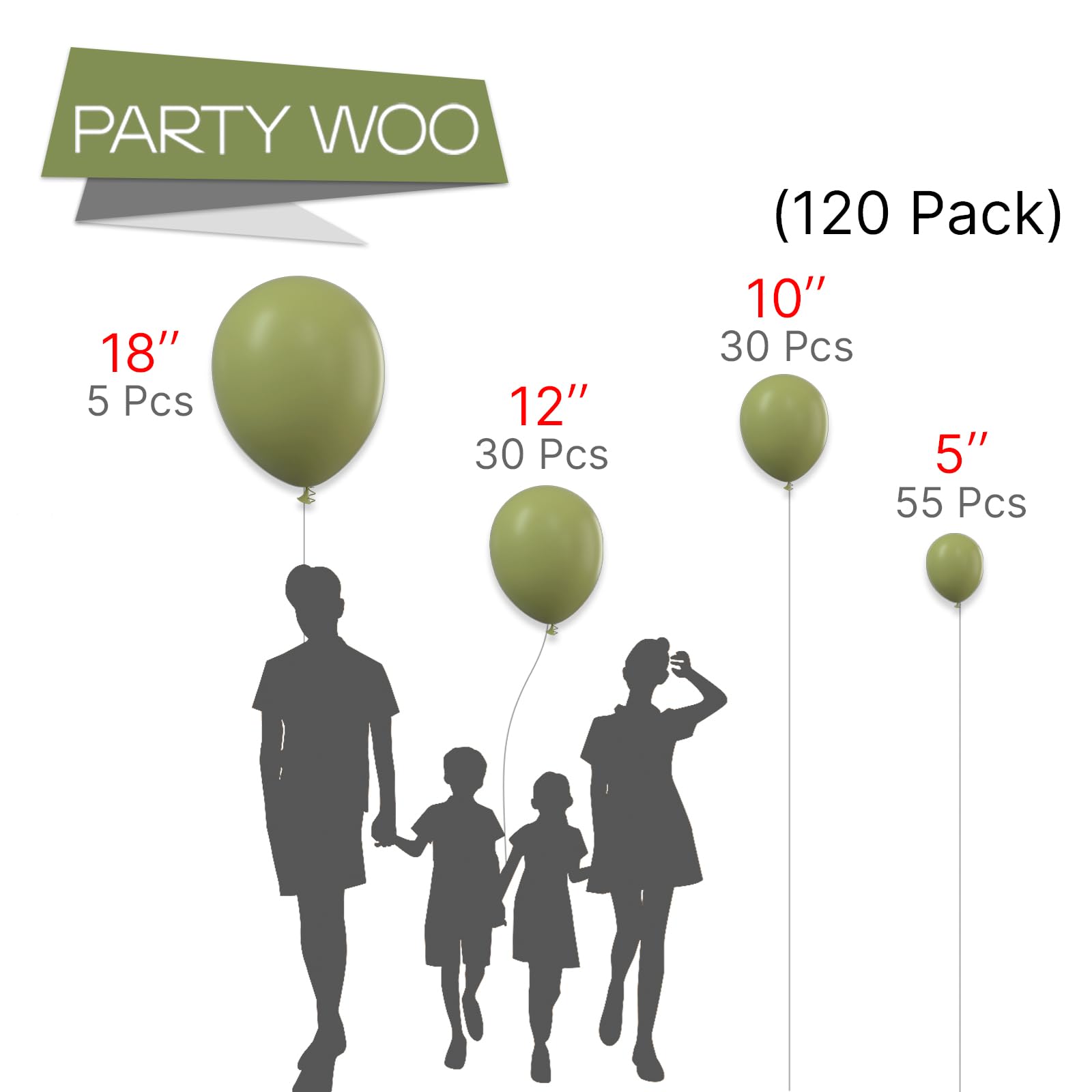 Foto 3 pulgar | Balloon Partywoo, Color Verde Salvia, 120 Unidades, Diferentes Tamaños - Venta Internacional.