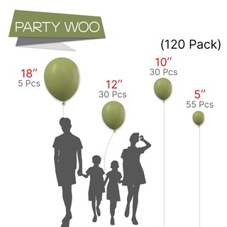 Foto 2 | Balloon Partywoo, Color Verde Salvia, 120 Unidades, Diferentes Tamaños - Venta Internacional.