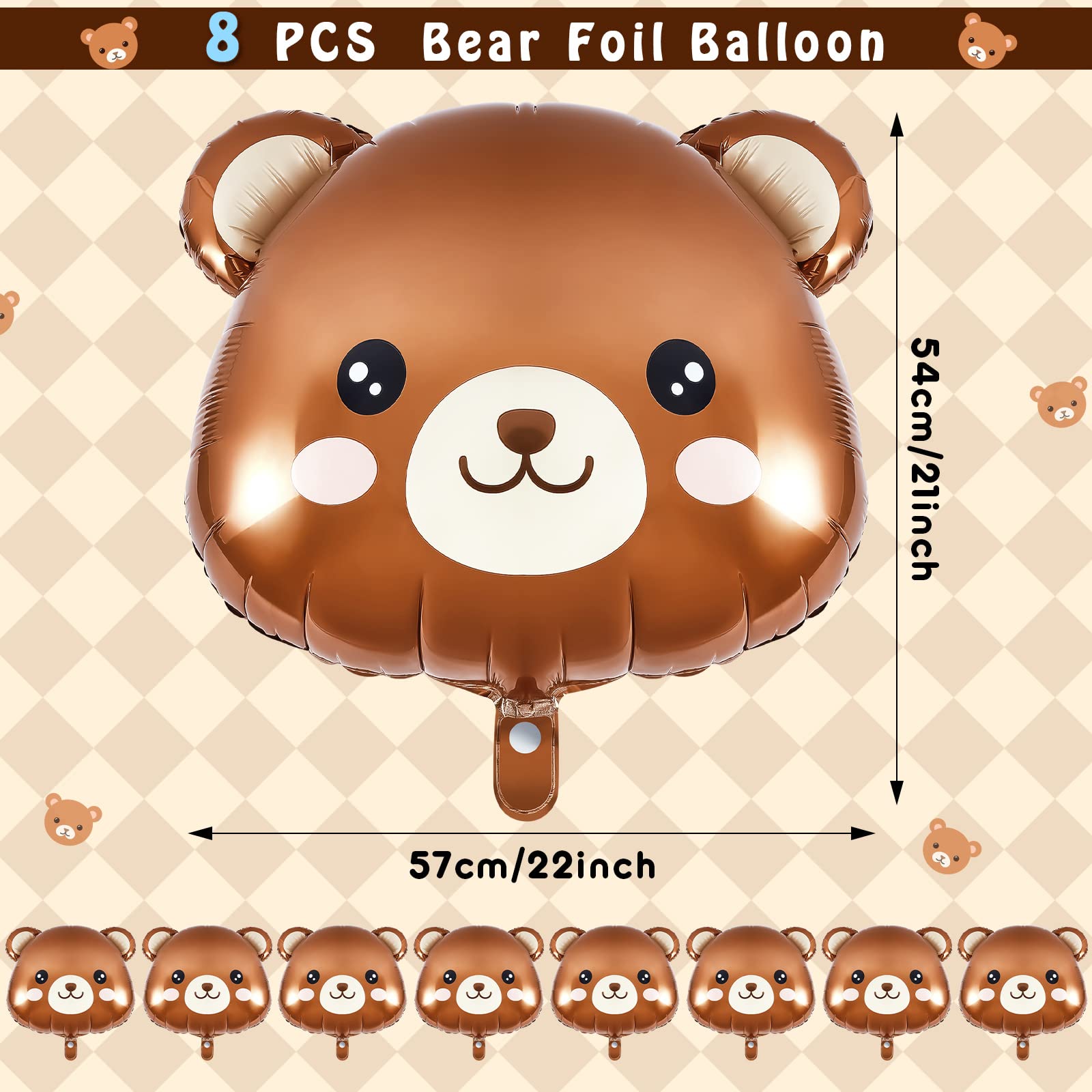 Foto 2 | Bear Balloons Junkin, 8 Unidades, 54 X 57 Cm, Papel De Aluminio Marrón Para Fiestas - Venta Internacional.