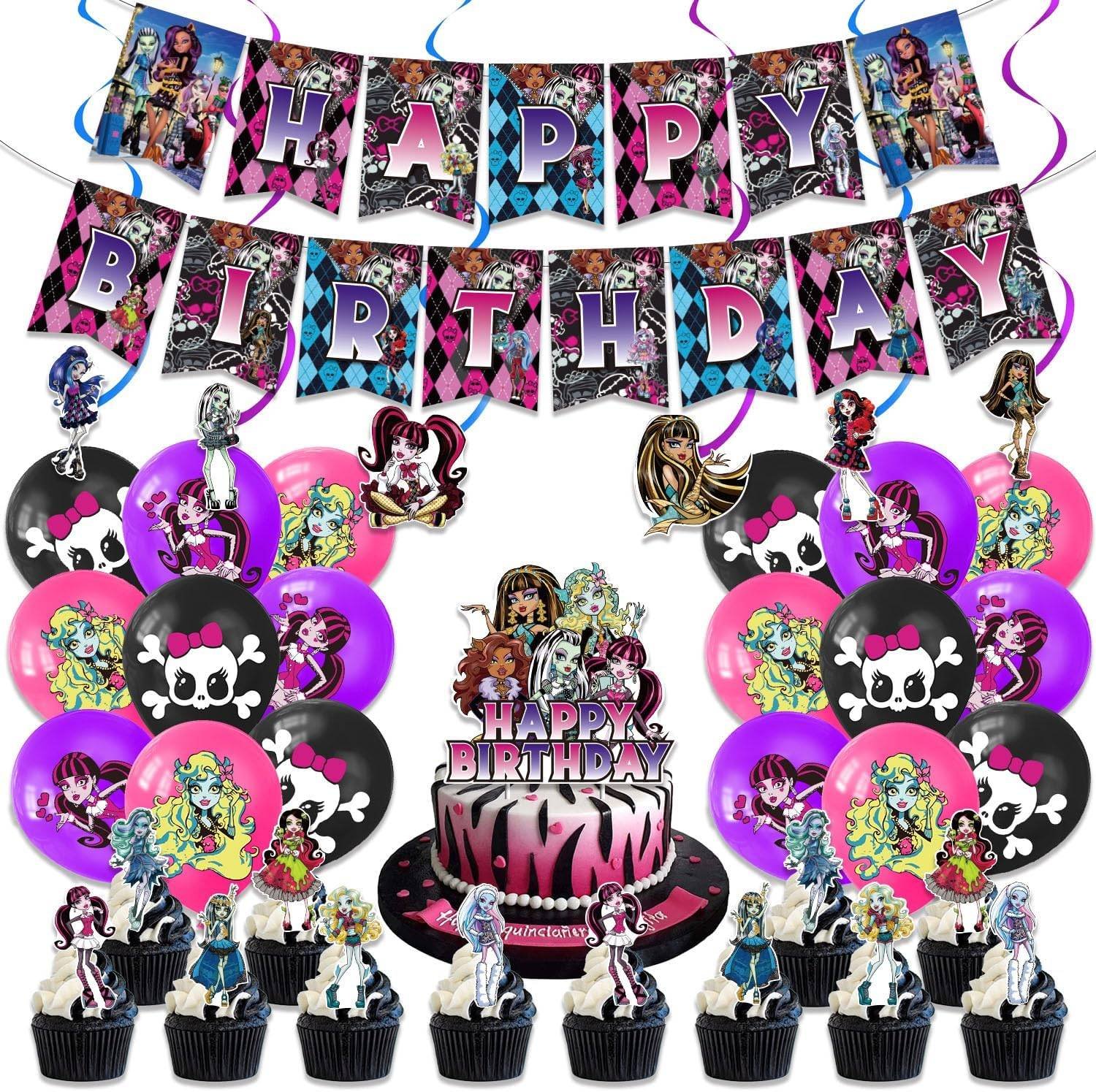 Foto 2 pulgar | Set 18 Globos Látex Serie Monster Girl High Letrero Fiesta Y Decoración
